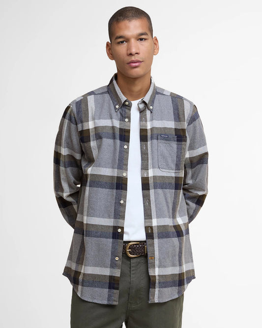 Barbour Shirt Man Folley Tailored Light Grey Marl