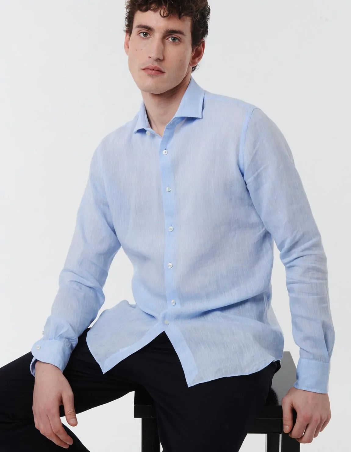 Xacus Shirt Man Lino Light Blue