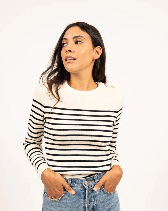 Saint James Sweater Woman Striped Sailor Jumper Ecume Navy