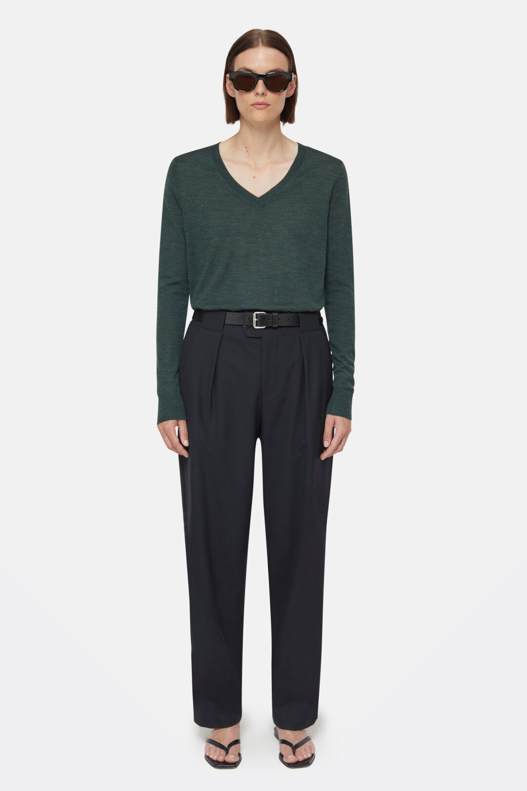 Closed Sweater Woman V-neck Long Sleeve Fern Green