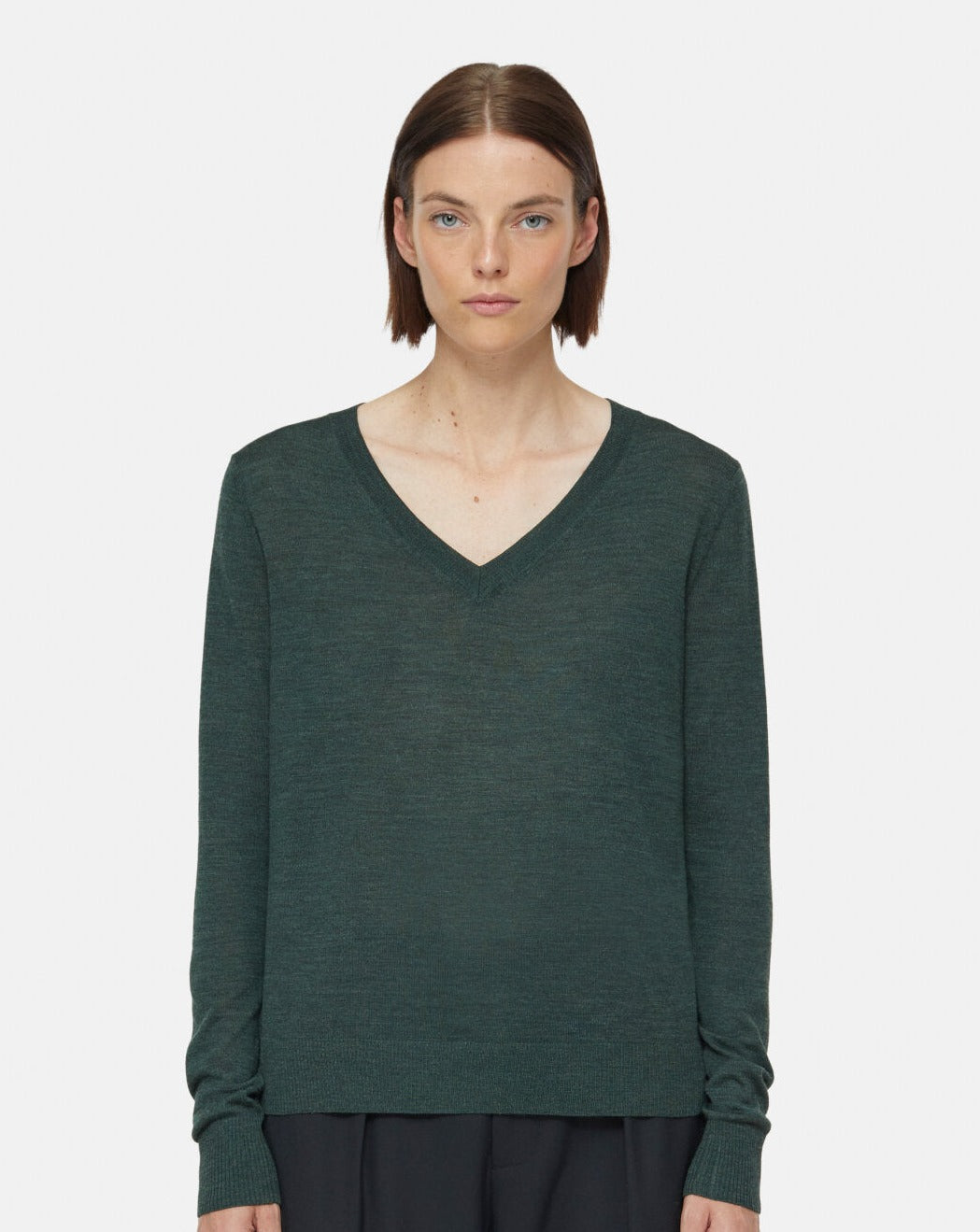 Closed Sweater Woman V-neck Long Sleeve Fern Green