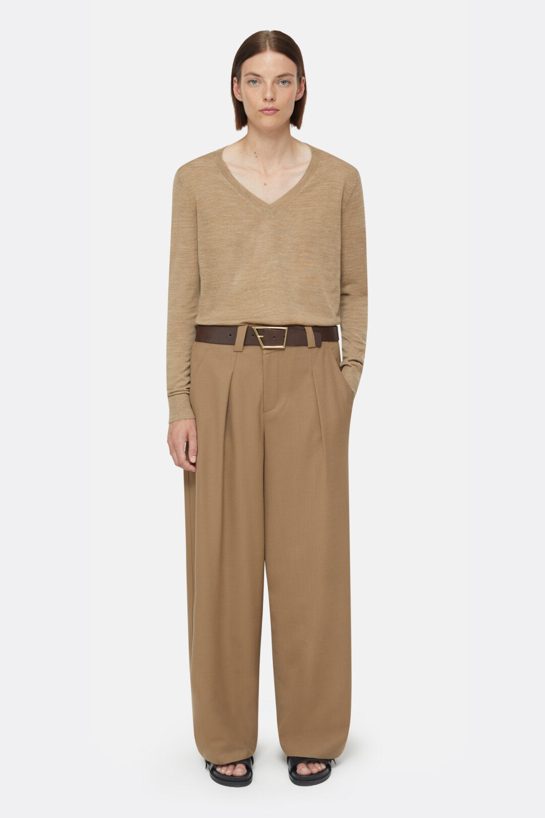 Closed Sweater Woman V-neck Long Sleeve Brown Sugar