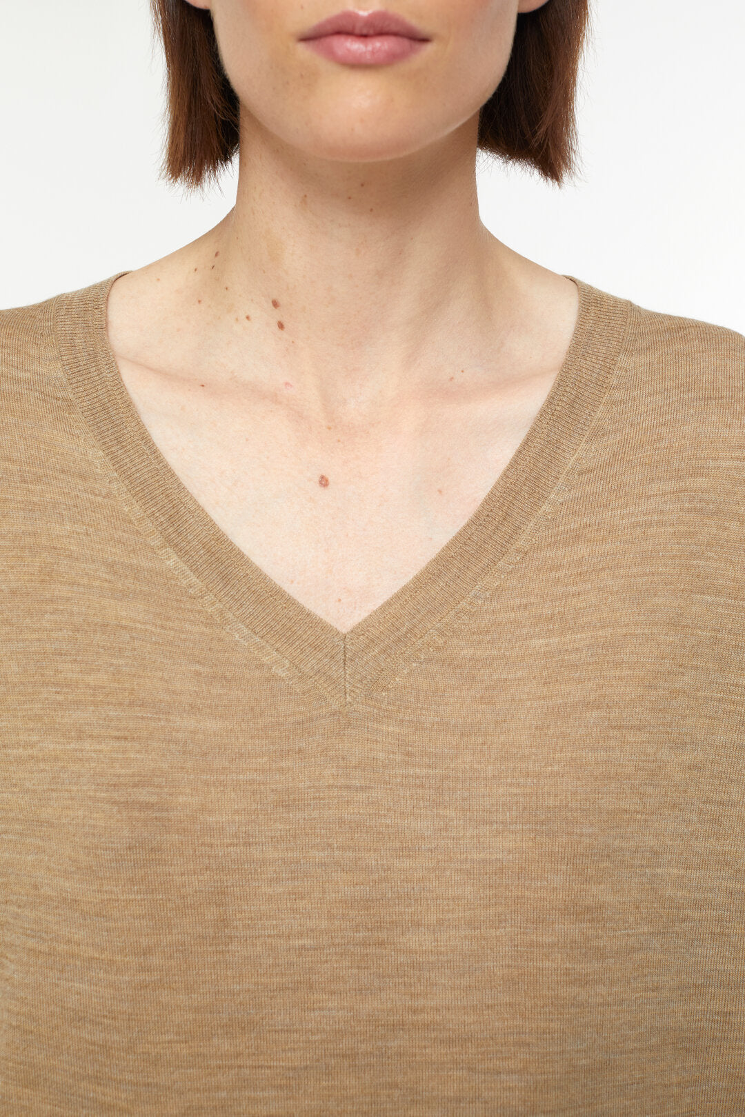 Closed Sweater Woman V-neck Long Sleeve Brown Sugar