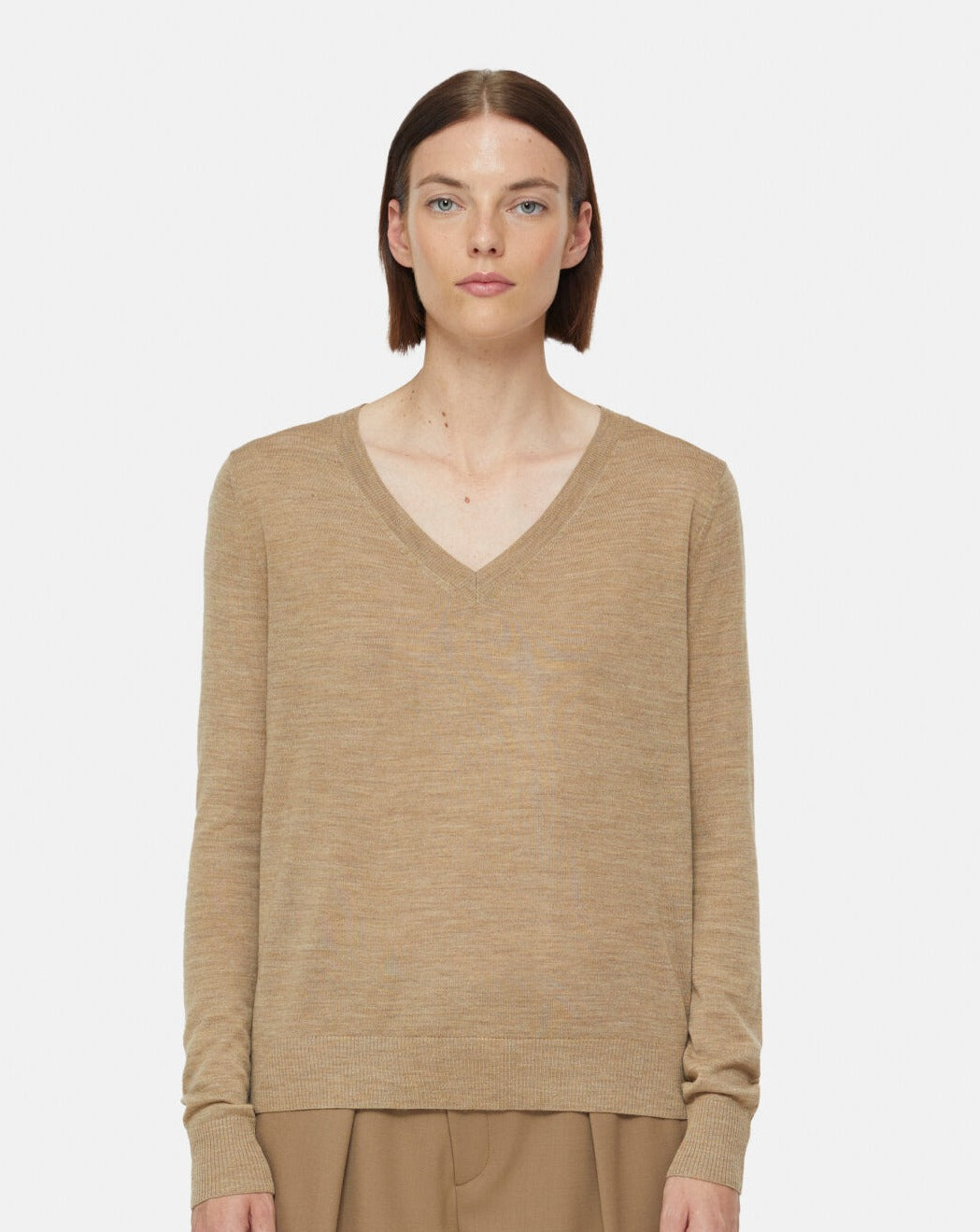 Closed Sweater Woman V-neck Long Sleeve Brown Sugar