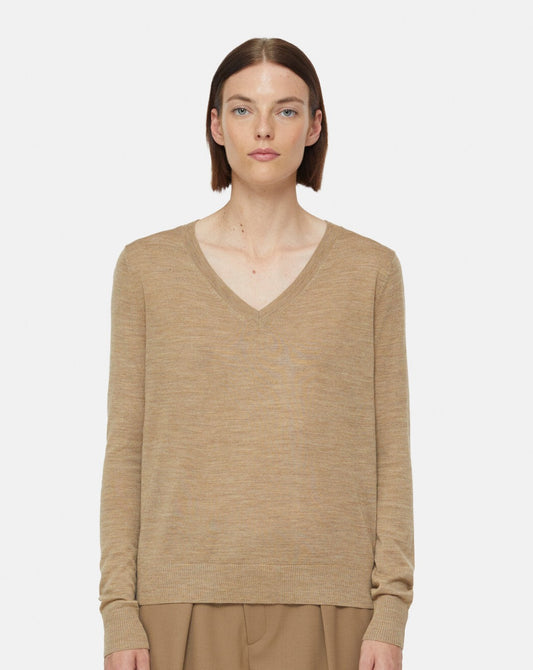Closed Sweater Woman V-neck Long Sleeve Brown Sugar
