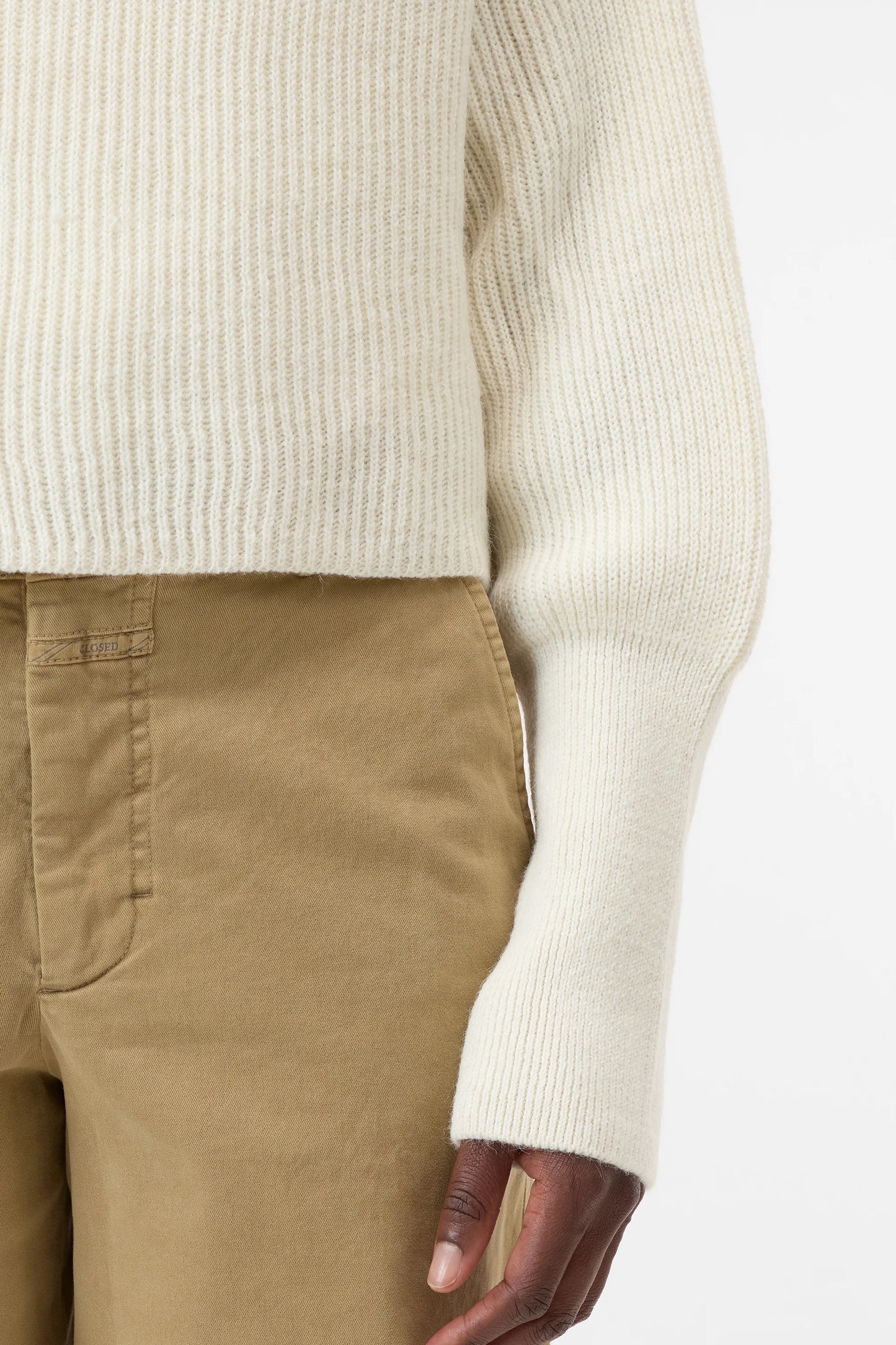 Closed Sweater Woman Funnel Neck Long Sleeve Ivory