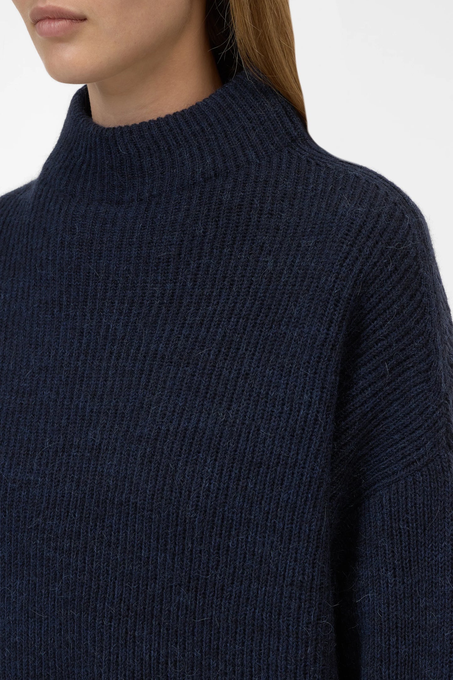 Closed Sweater Woman Funnel Neck Long Sleeve Dark Night