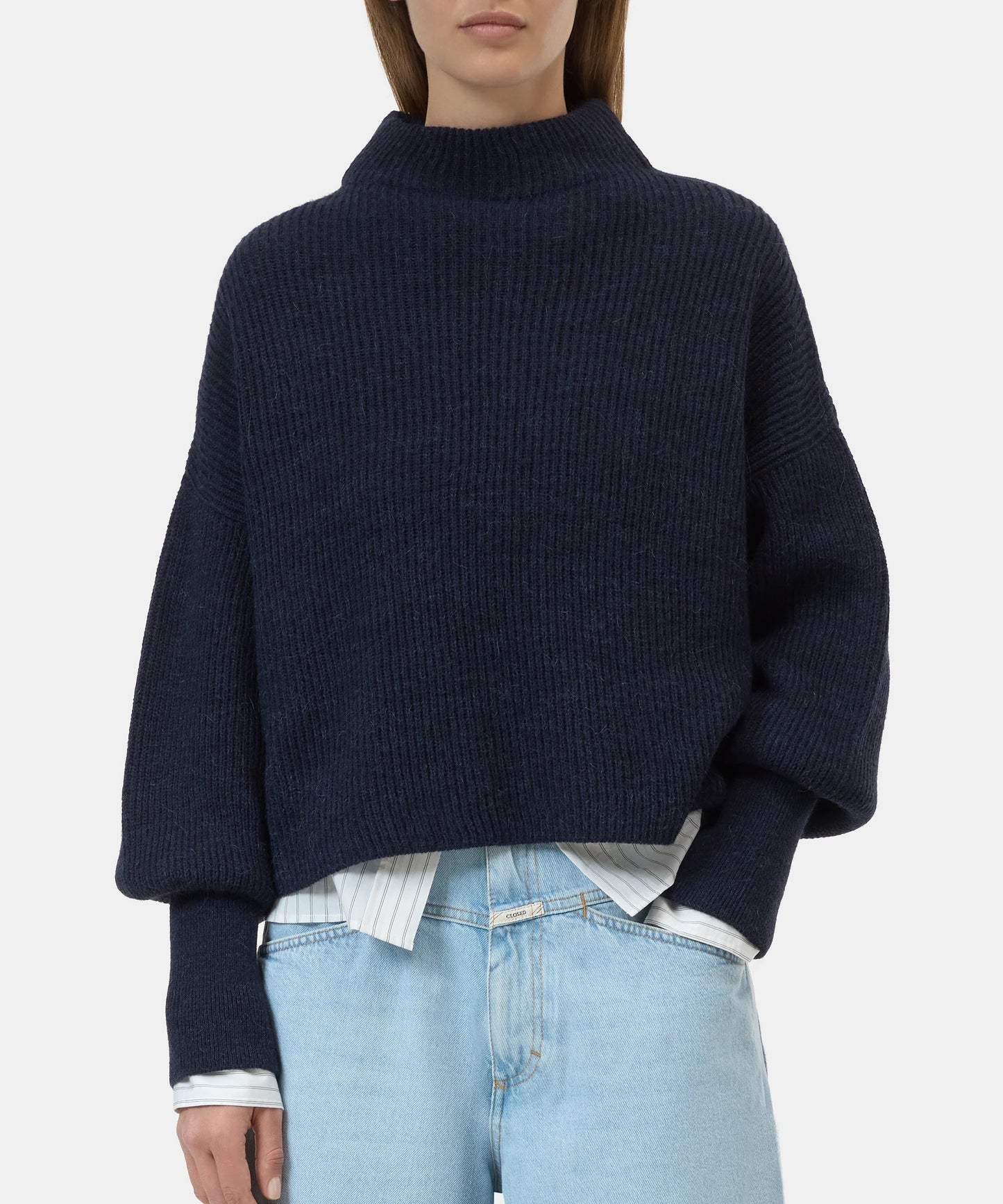 Closed Sweater Woman Funnel Neck Long Sleeve Dark Night