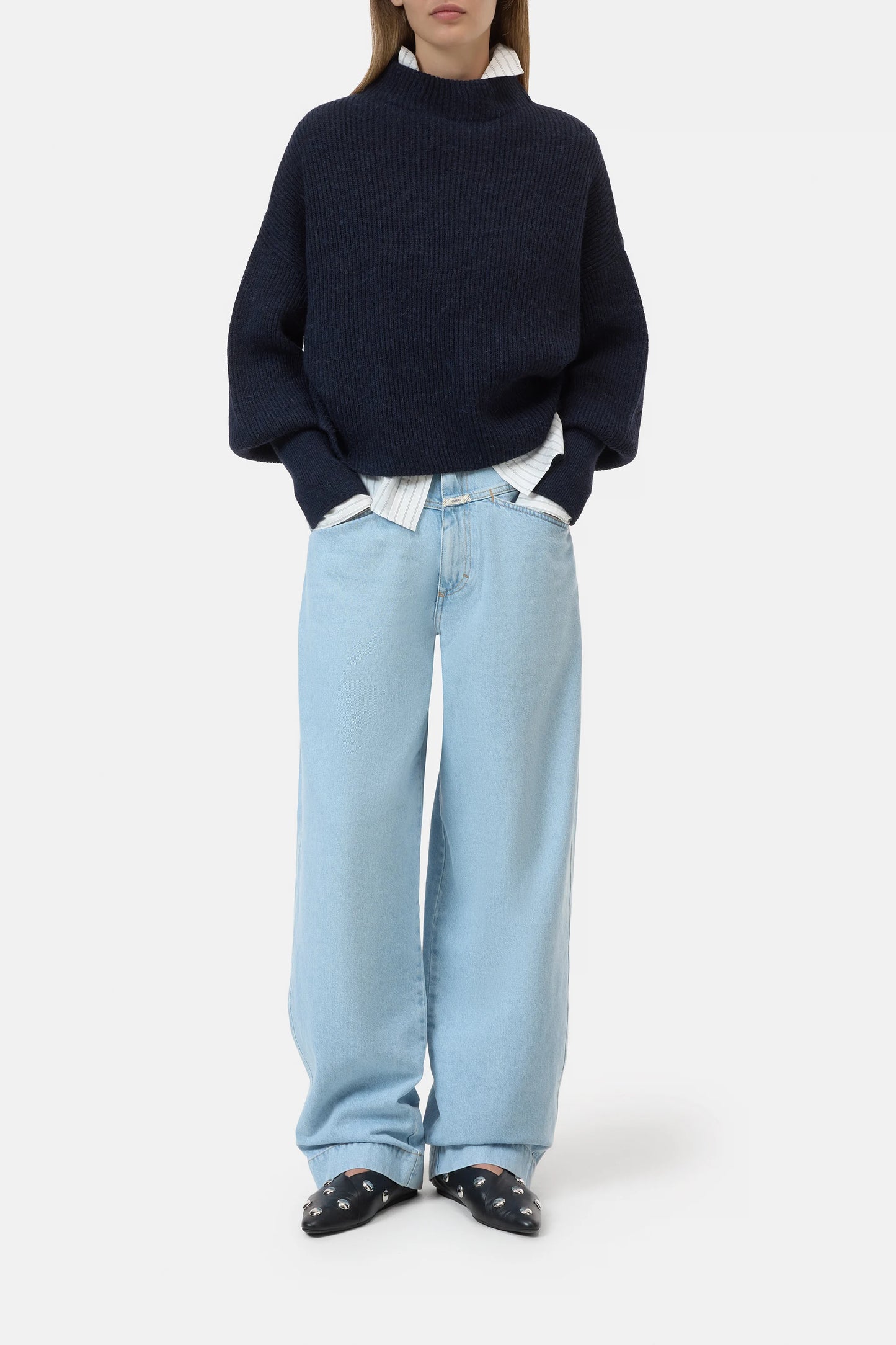 Closed Sweater Woman Funnel Neck Long Sleeve Dark Night