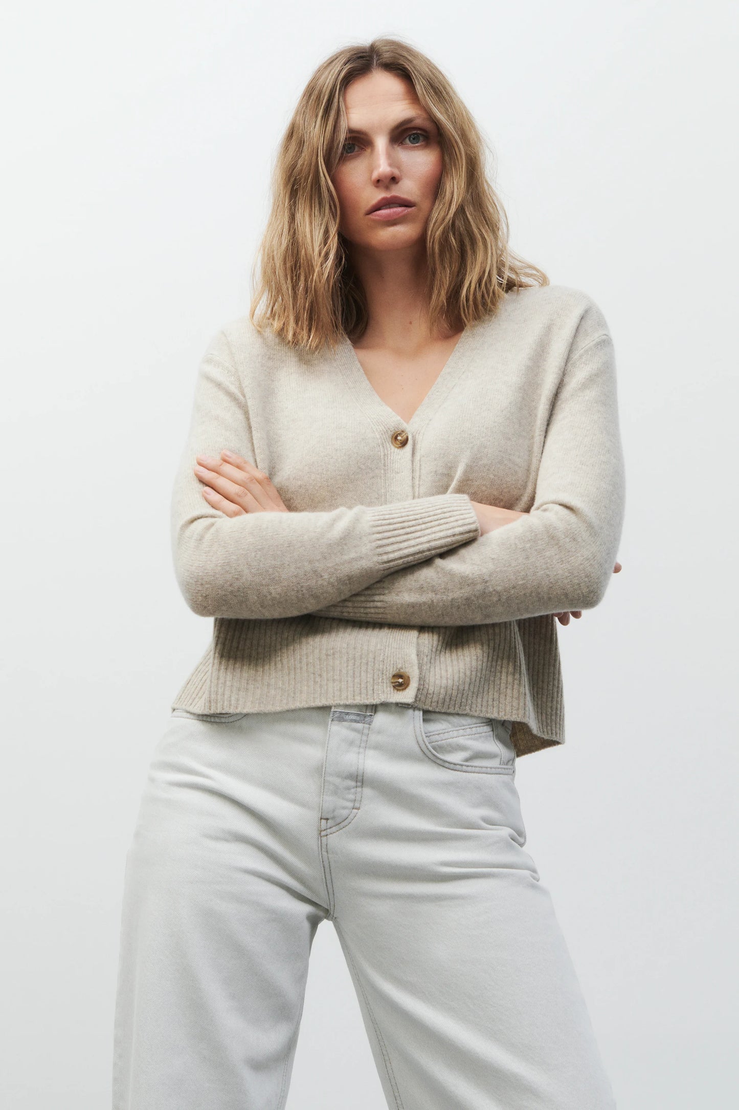 Closed Sweater Woman Cardigan V Neck Beige Melange