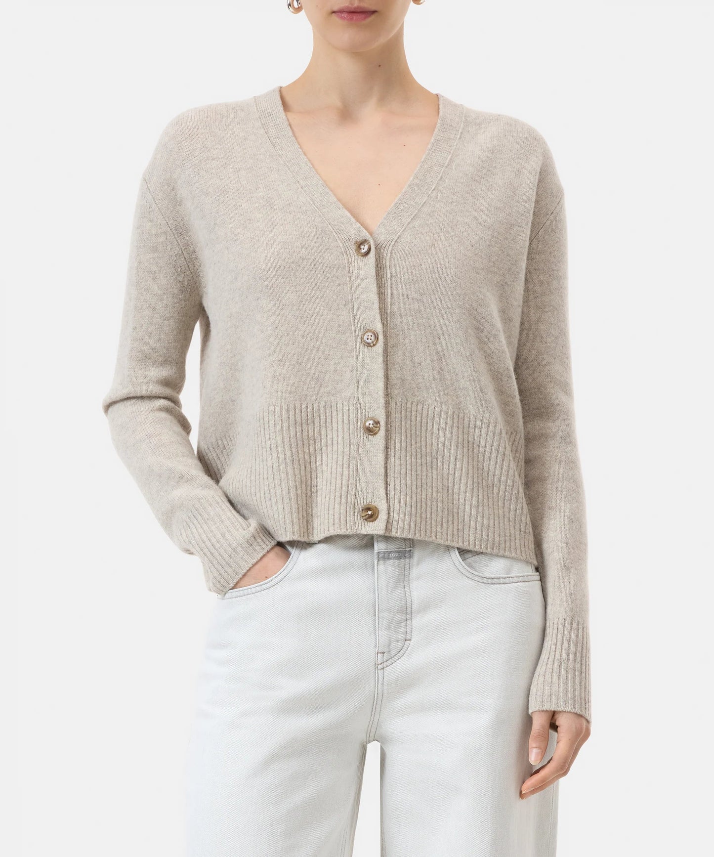 Closed Sweater Woman Cardigan V Neck Beige Melange