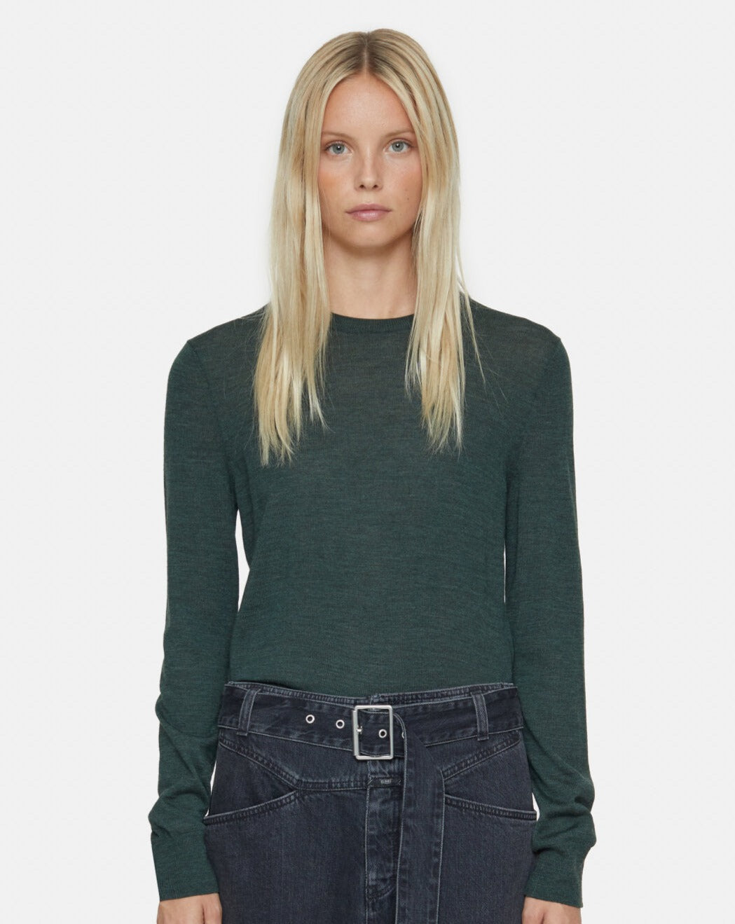 Closed Sweater Woman Crew Neck Long Sleeve Fern Green