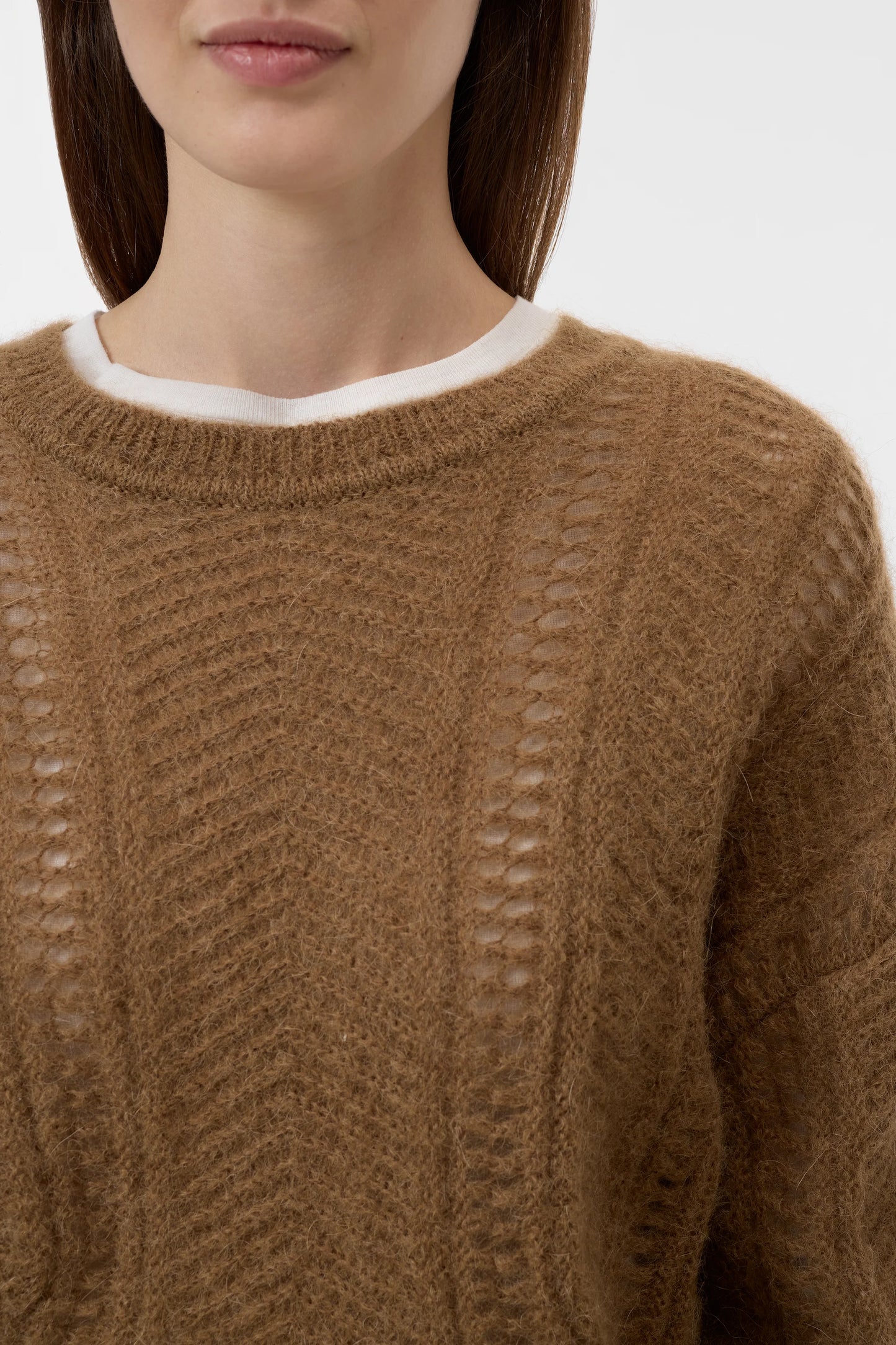 Closed Sweater Woman Crew Neck Cropped Mocha Brown
