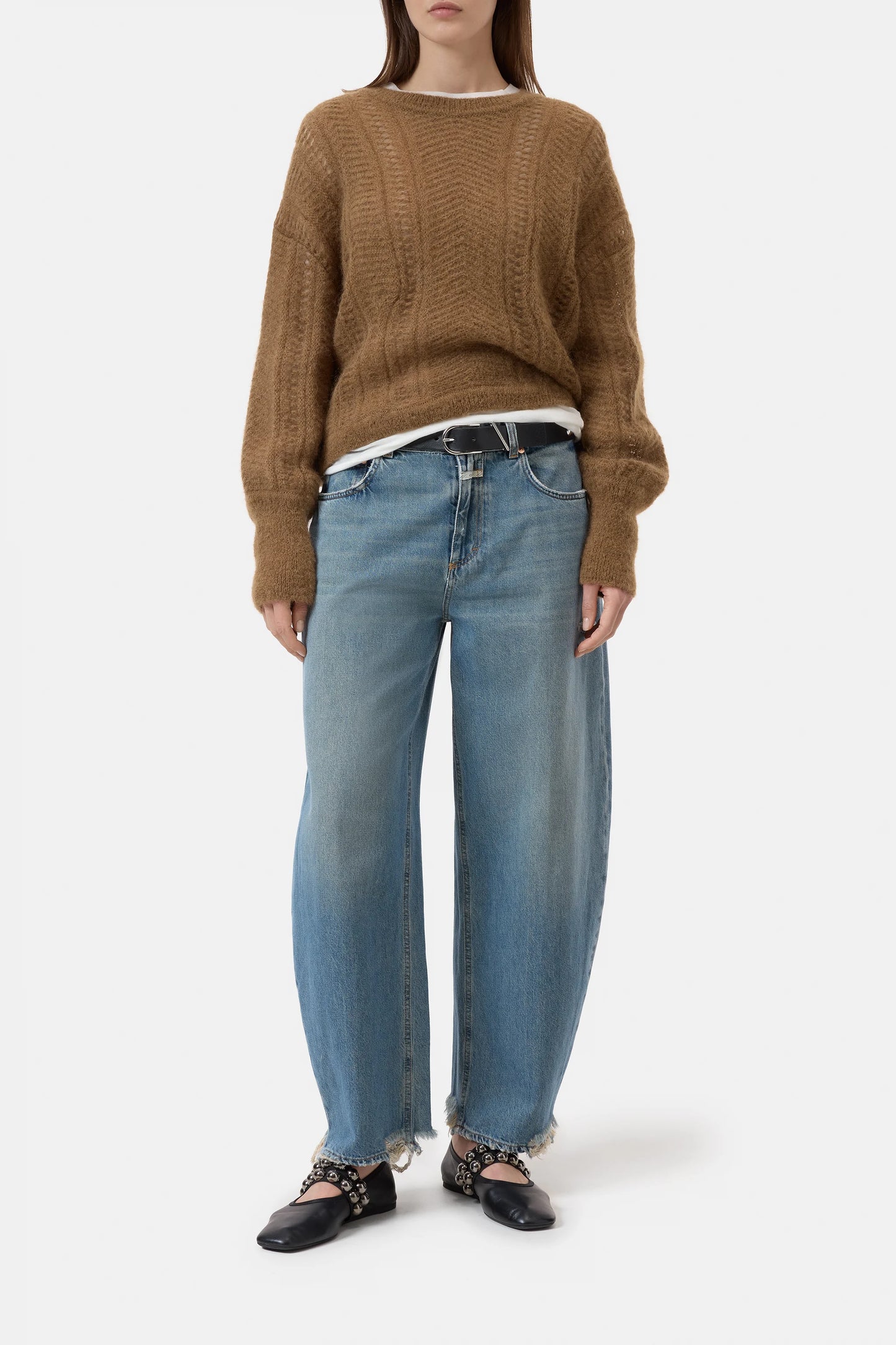 Closed Sweater Woman Crew Neck Cropped Mocha Brown
