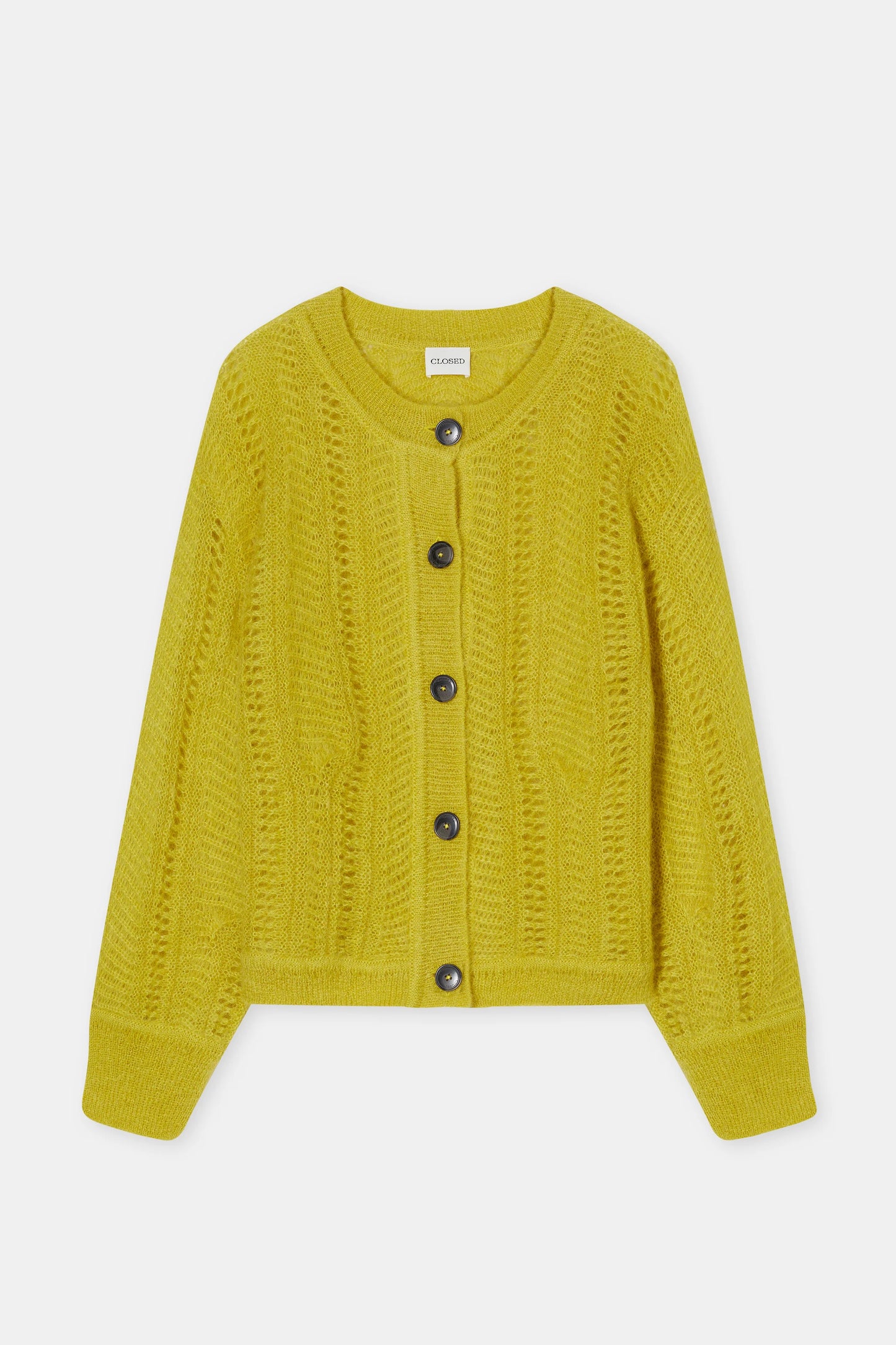 Closed Sweater Woman Cardigan Crew Neck Golden Yellow