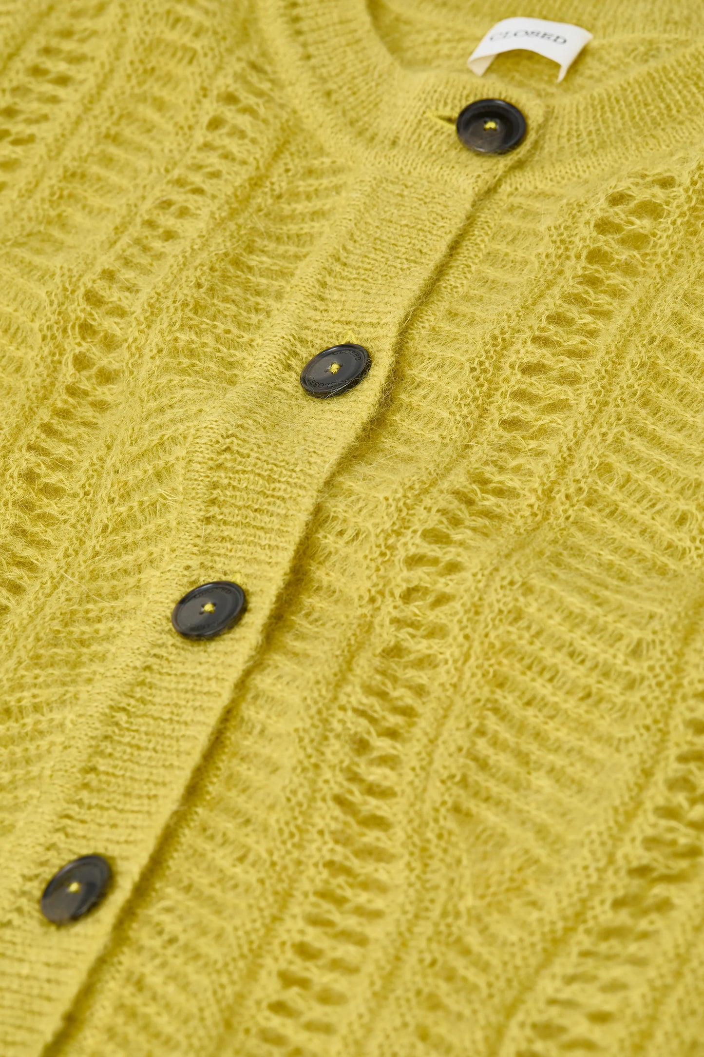 Closed Sweater Woman Cardigan Crew Neck Golden Yellow