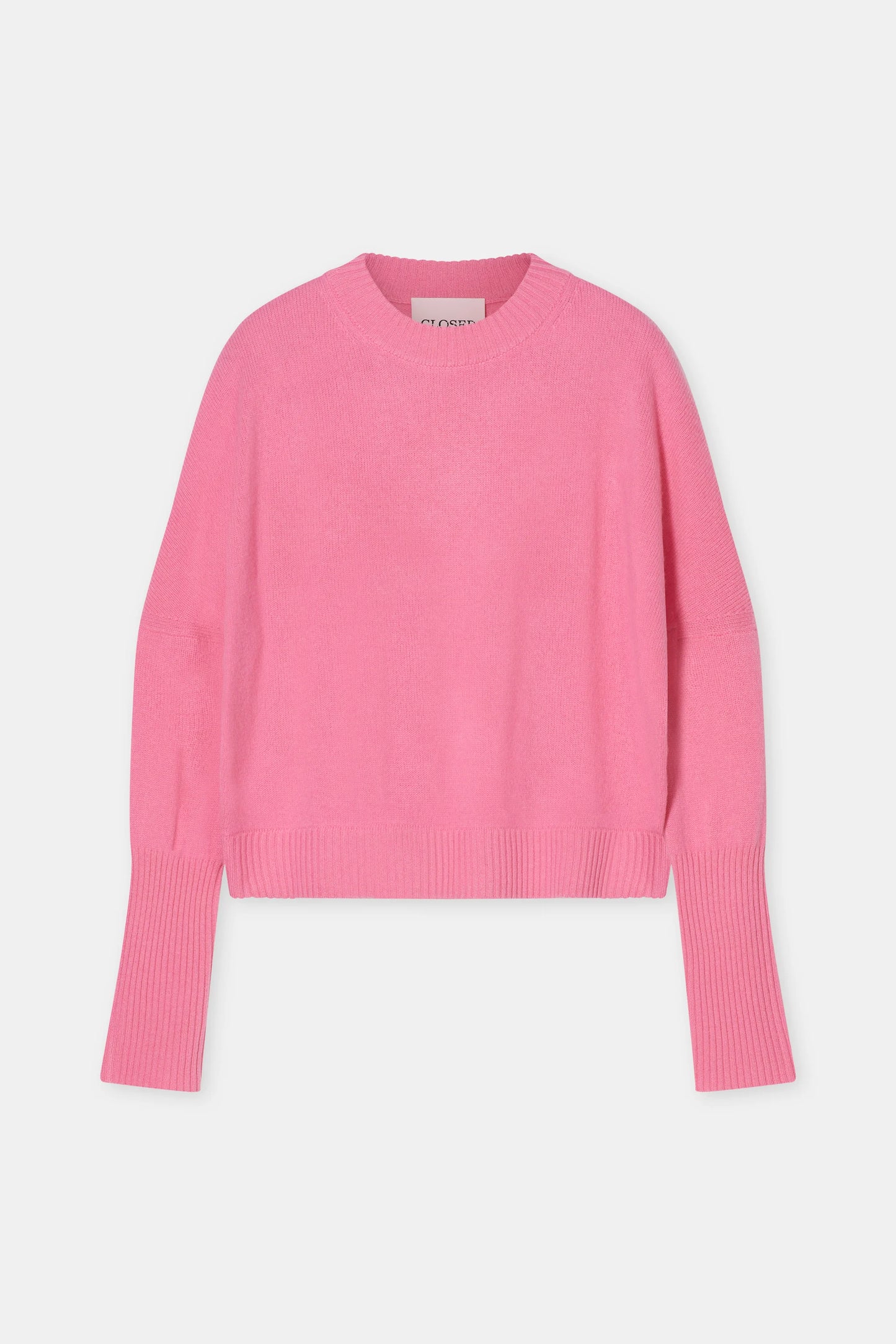 Closed Sweater Woman Crew Neck Cropped Flamingo Pink