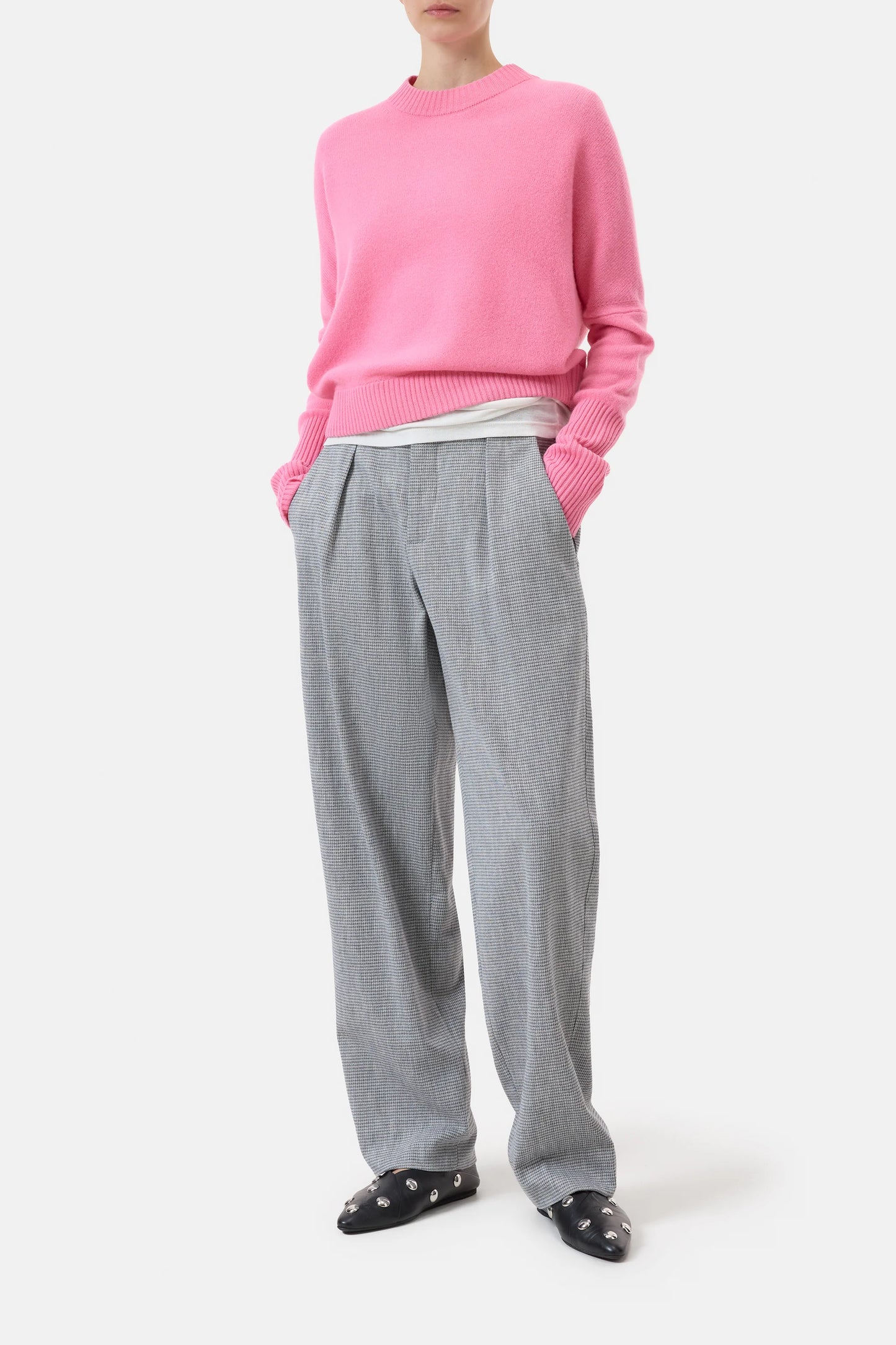 Closed Sweater Woman Crew Neck Cropped Flamingo Pink