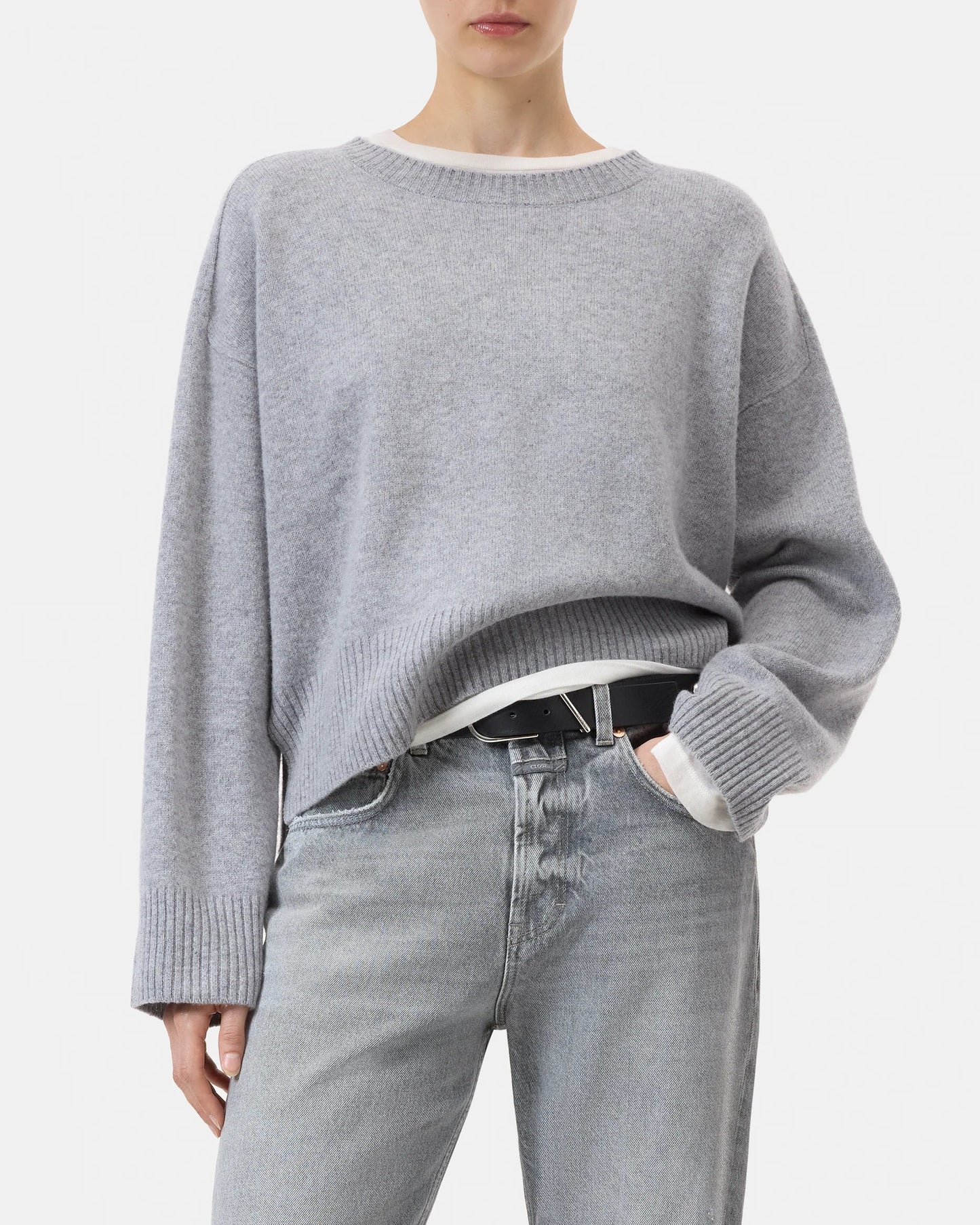 Closed Sweater Woman Crew Neck Wide Sleeve Grey Melange