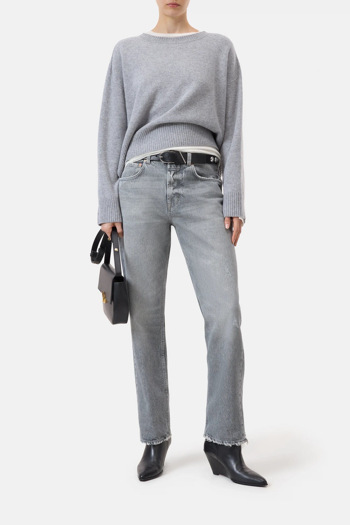 Closed Sweater Woman Crew Neck Wide Sleeve Grey Melange