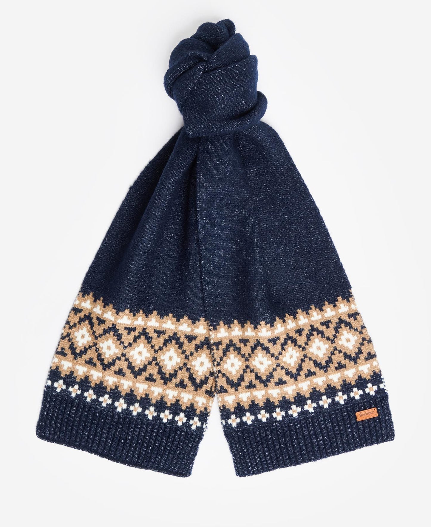 Barbour Scarf & Beanie Gift Eden Fairisle Navy