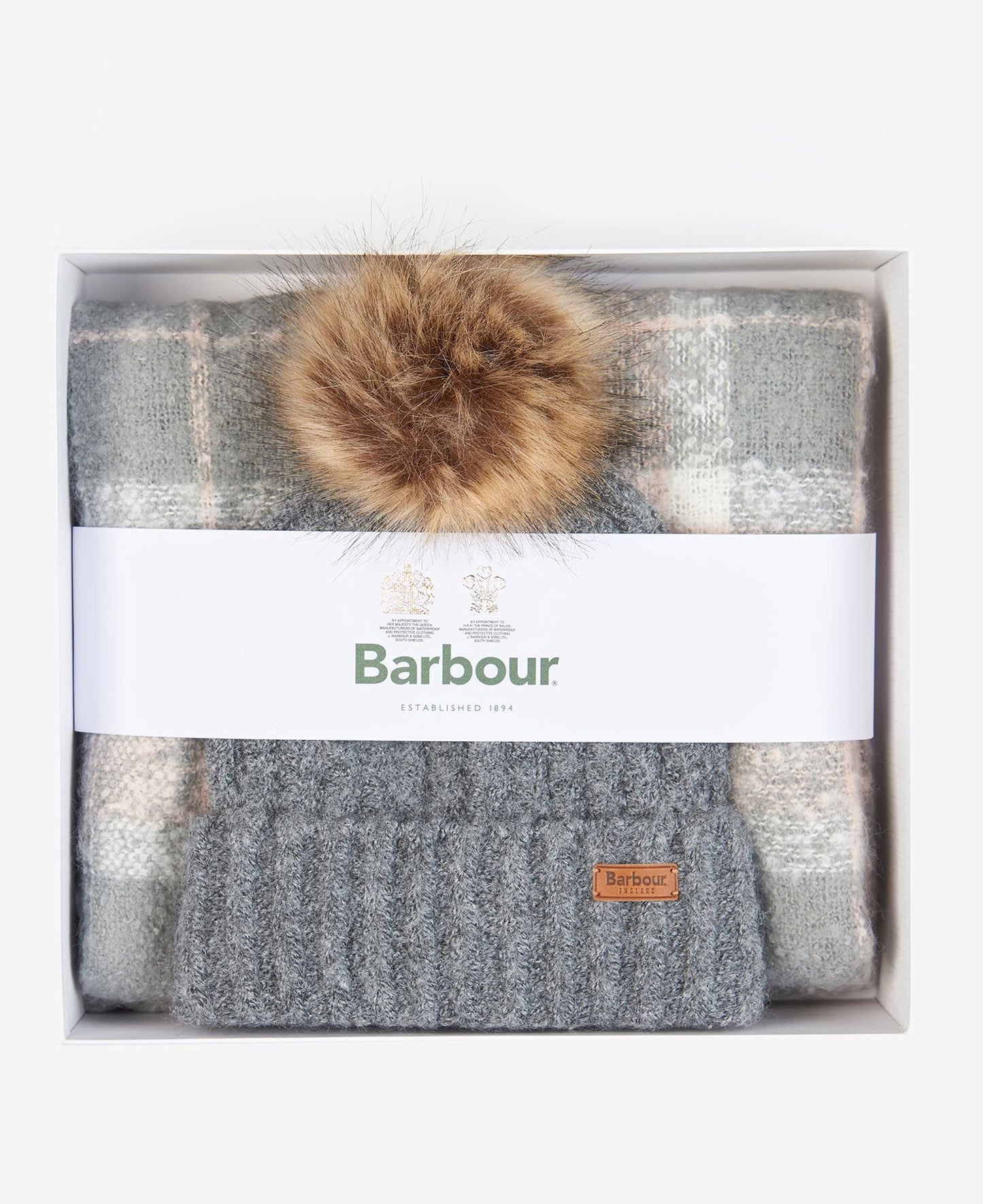 Barbour Scarf & Beanie Gift Saltburn Grey Rose