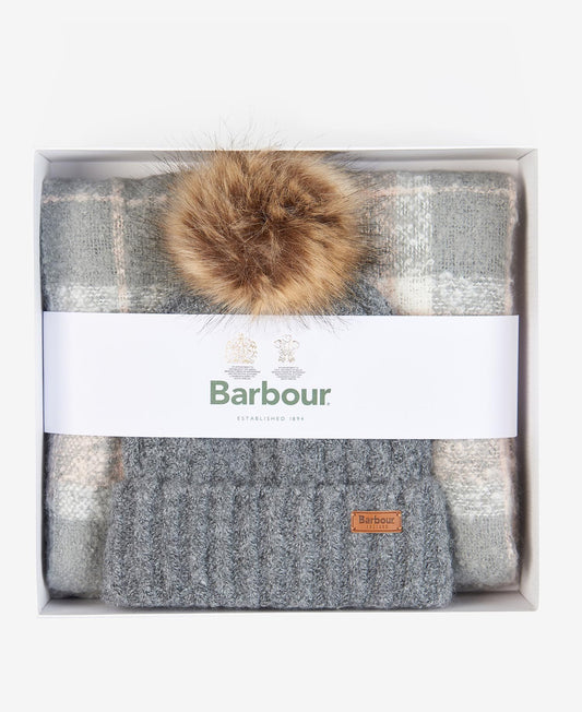 Barbour Scarf & Beanie Gift Saltburn Grey Rose