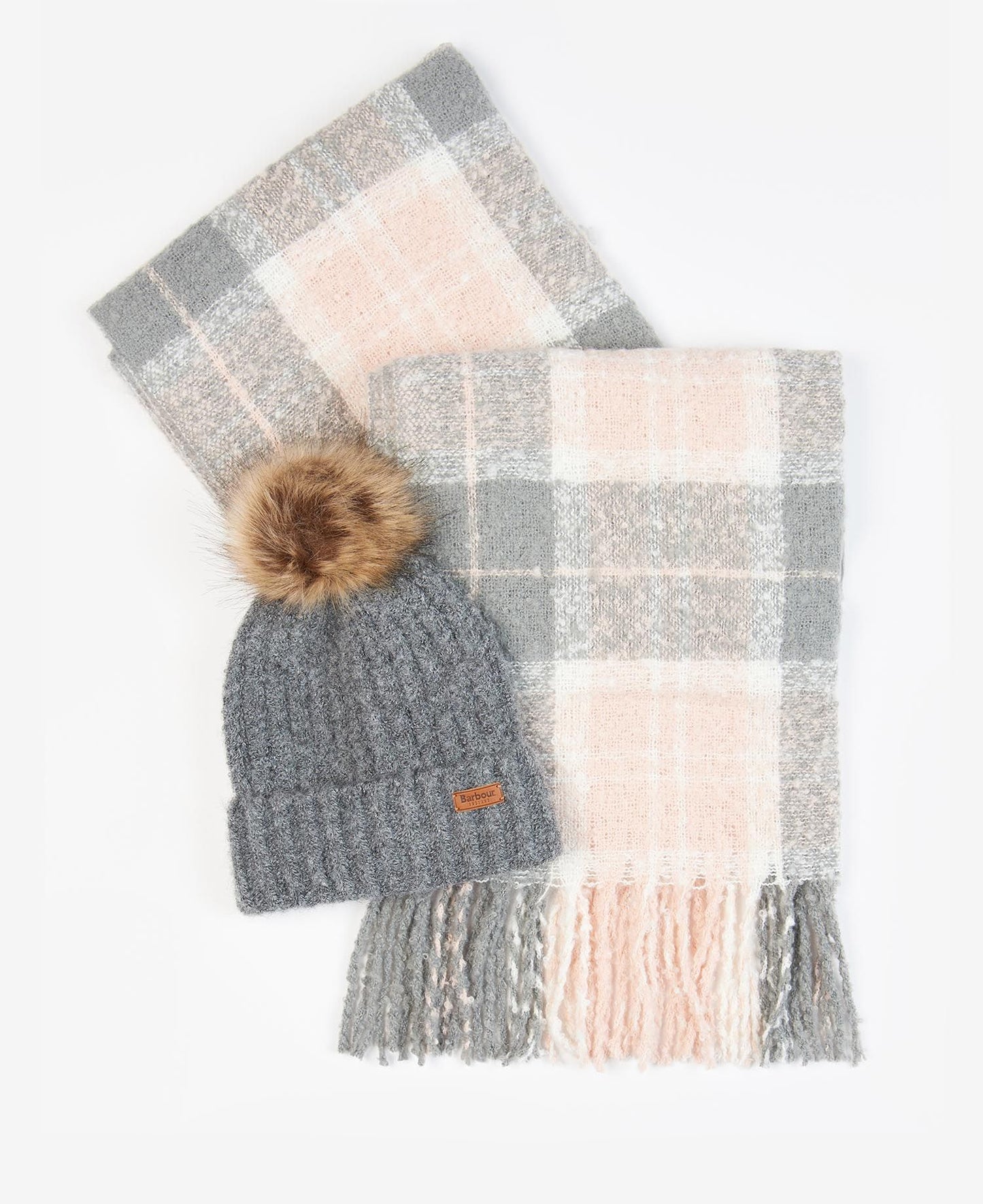 Barbour Scarf & Beanie Gift Saltburn Grey Rose
