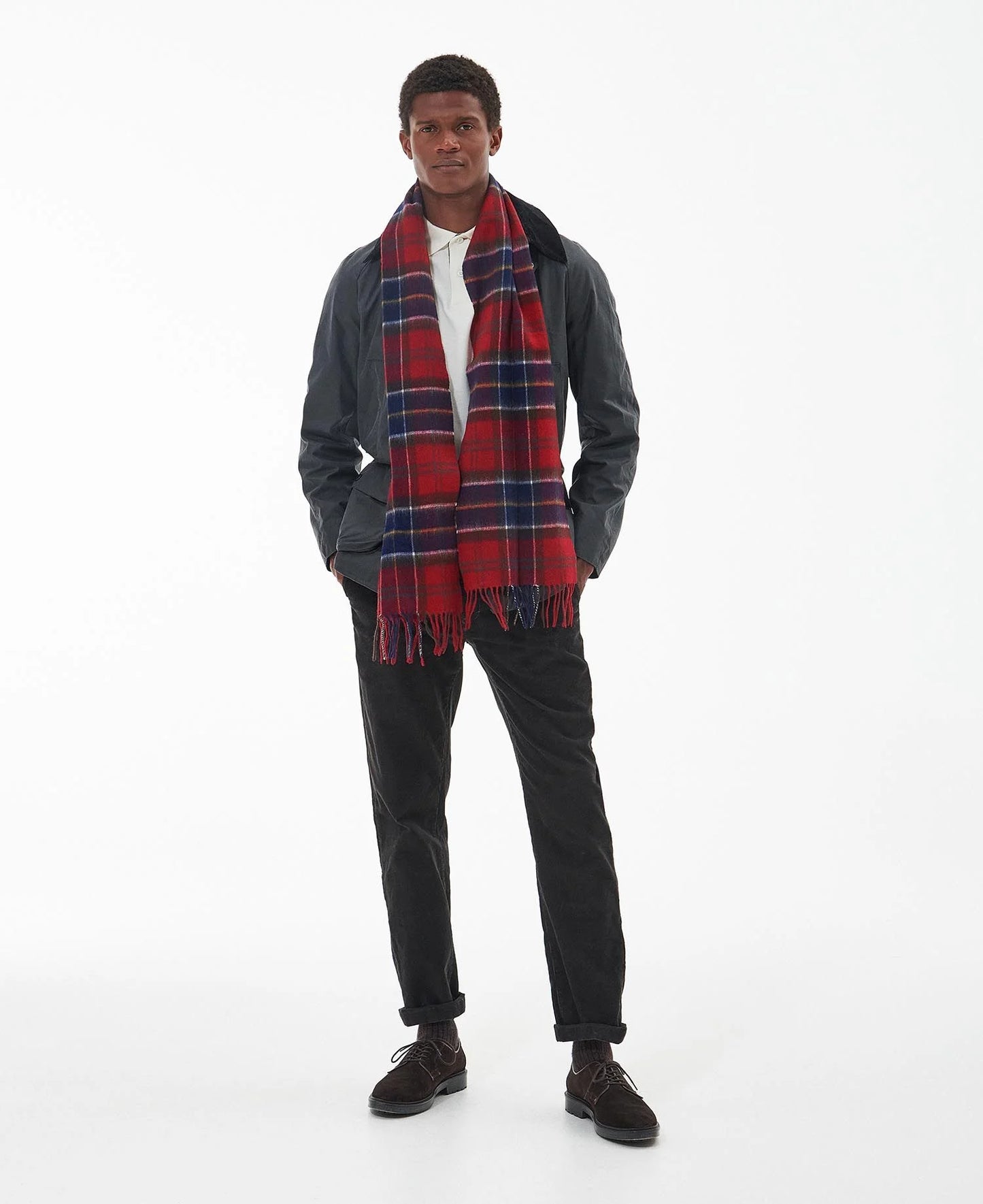 Barbour Scarf Wool Cashmere Tartan Red