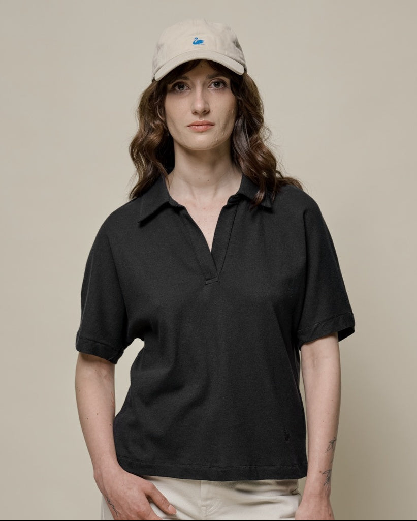 Merz b. Schawnen T-Shirt Woman Cotton Linen Deep Black