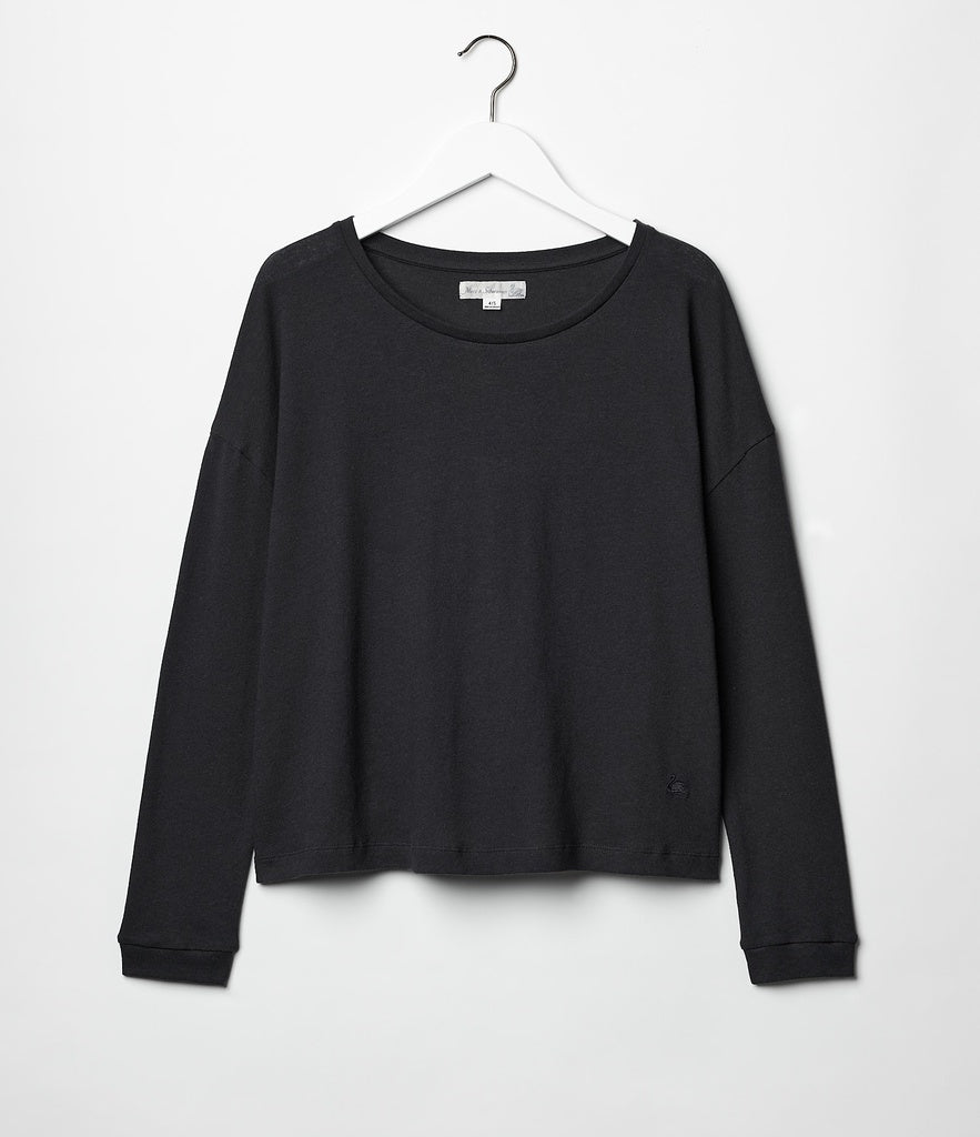 Merz b. Schawnen T-Shirt Woman Cotton Hemp Deep Black