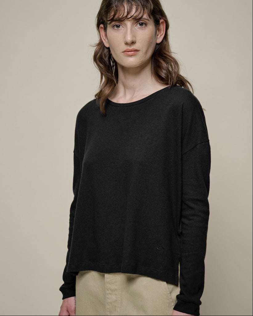 Merz b. Schawnen T-Shirt Woman Cotton Hemp Deep Black