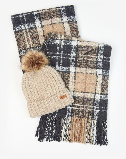 Barbour Scarf & Beanie Gift Saltburn Rosewood