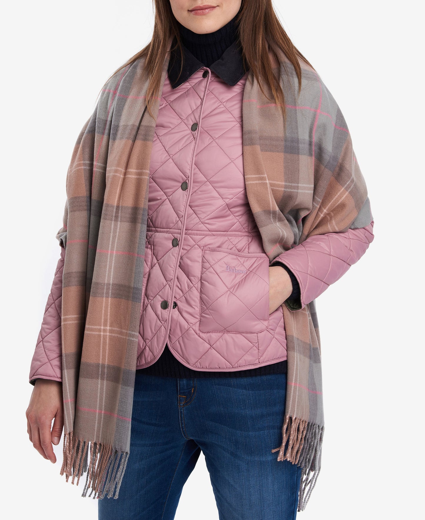 Barbour Scarf Hailes Taupe/Pink Tartan