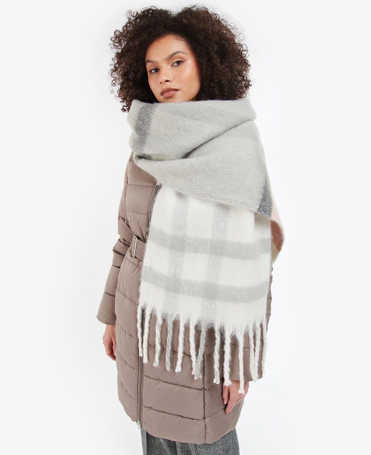 Barbour Scarf Isla Tartan Boucle Grey Rose