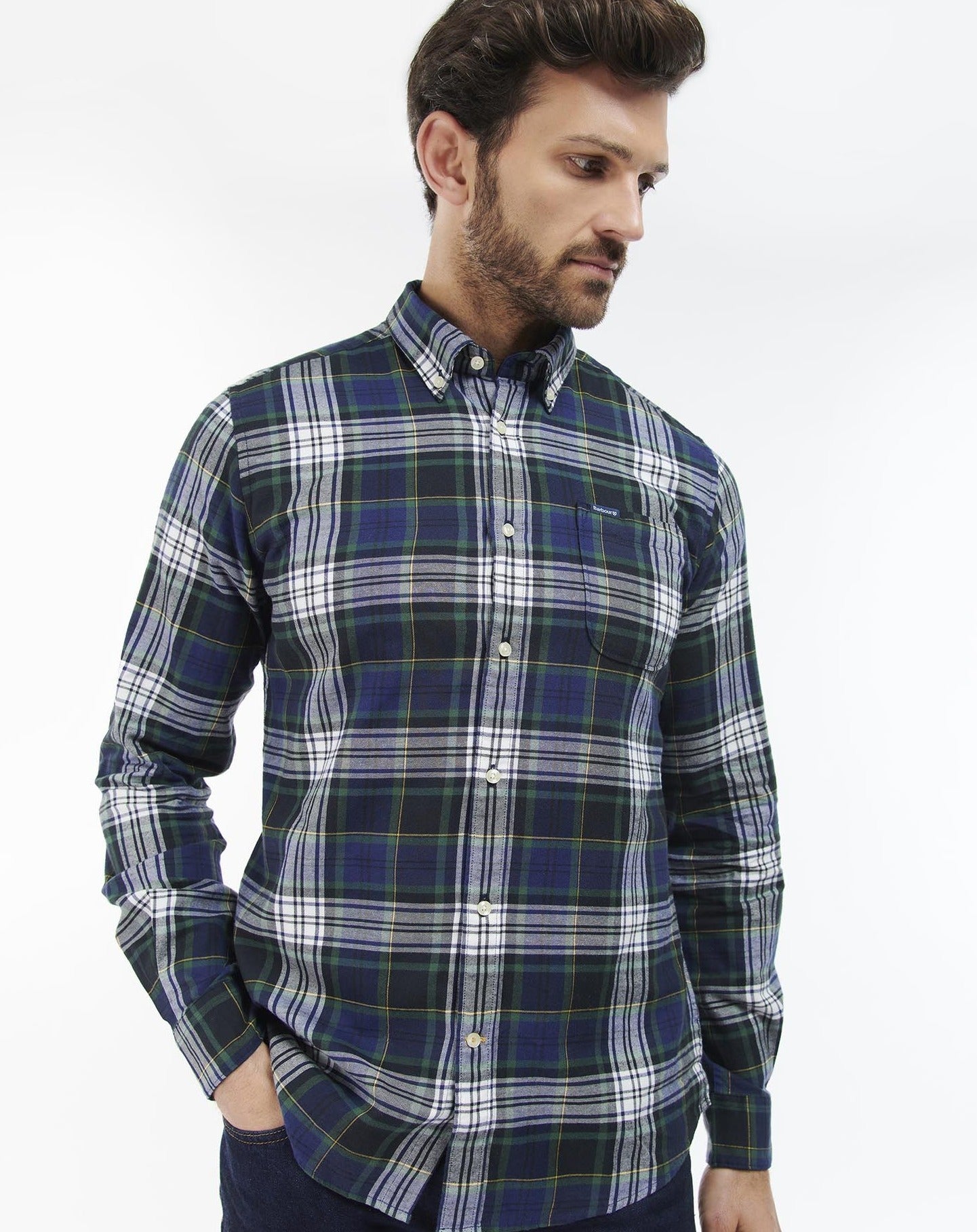 Barbour Shirt Man Crossfell Tailored Deep Blue
