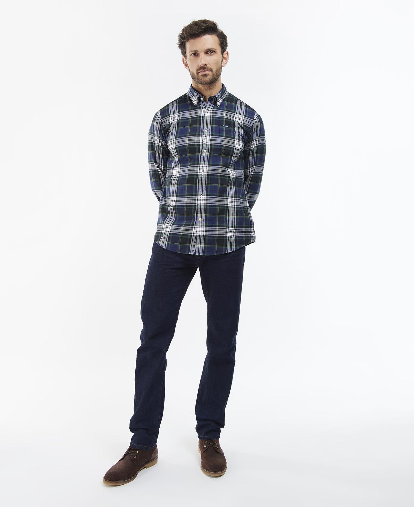 Barbour Shirt Man Crossfell Tailored Deep Blue