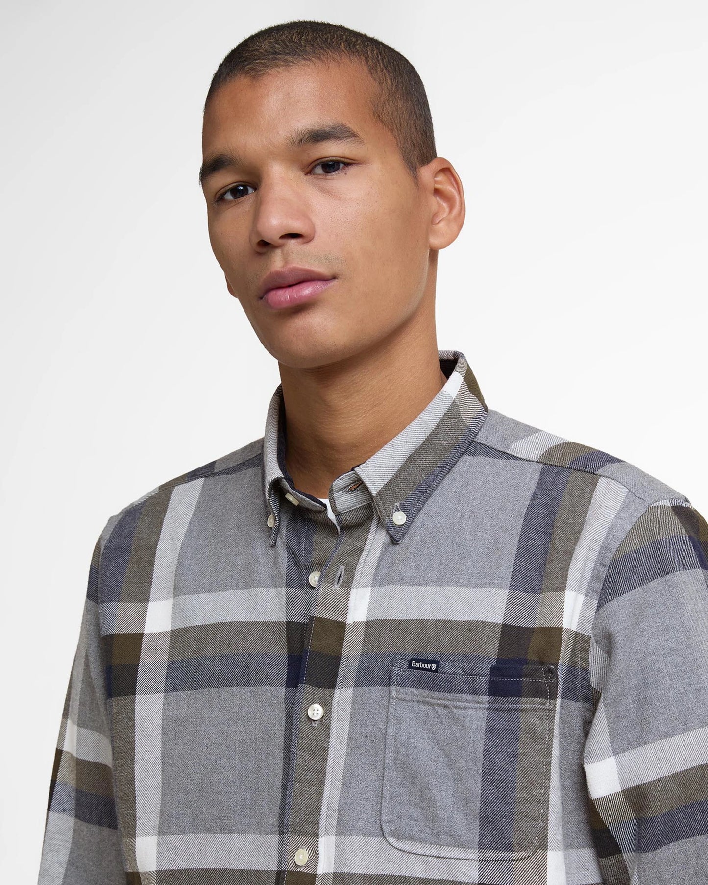 Barbour Shirt Man Folley Tailored Light Grey Marl