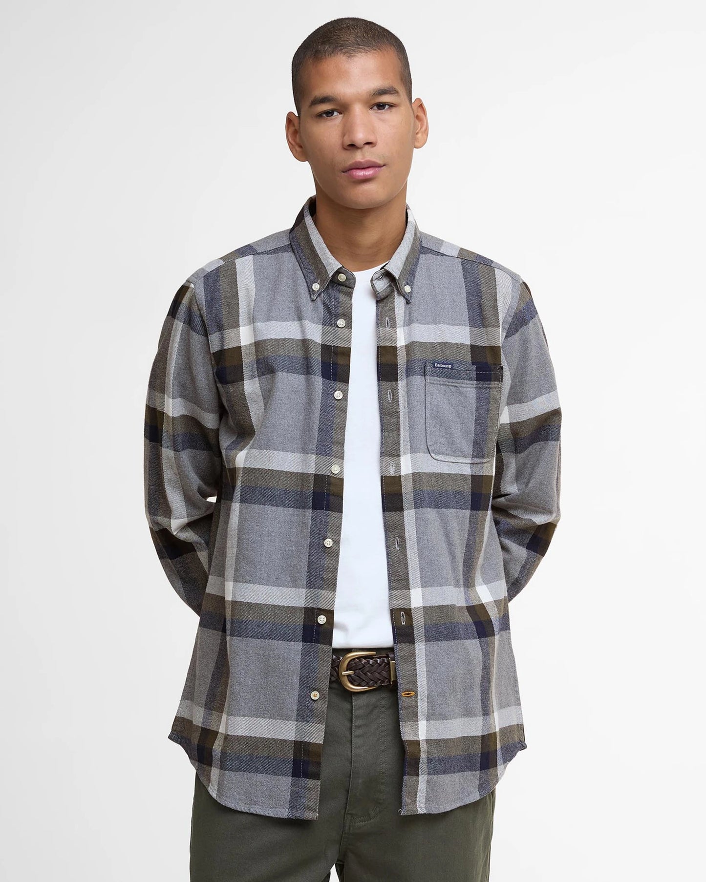 Barbour Shirt Man Folley Tailored Light Grey Marl