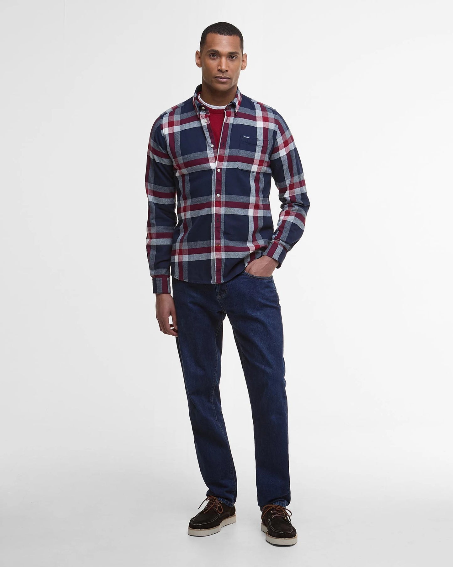 Barbour Shirt Man Folley Tailored Navy/Red