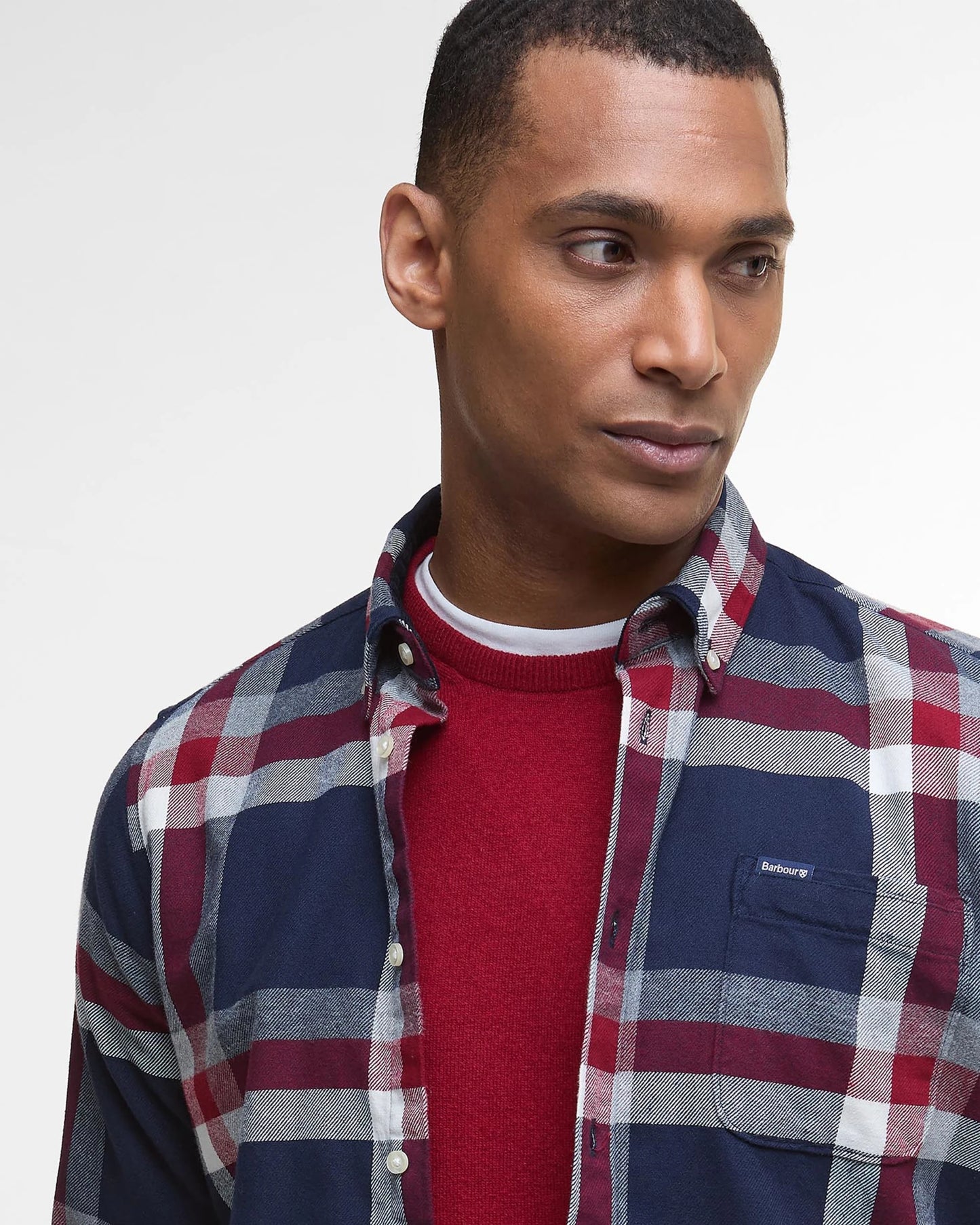 Barbour Shirt Man Folley Tailored Navy/Red