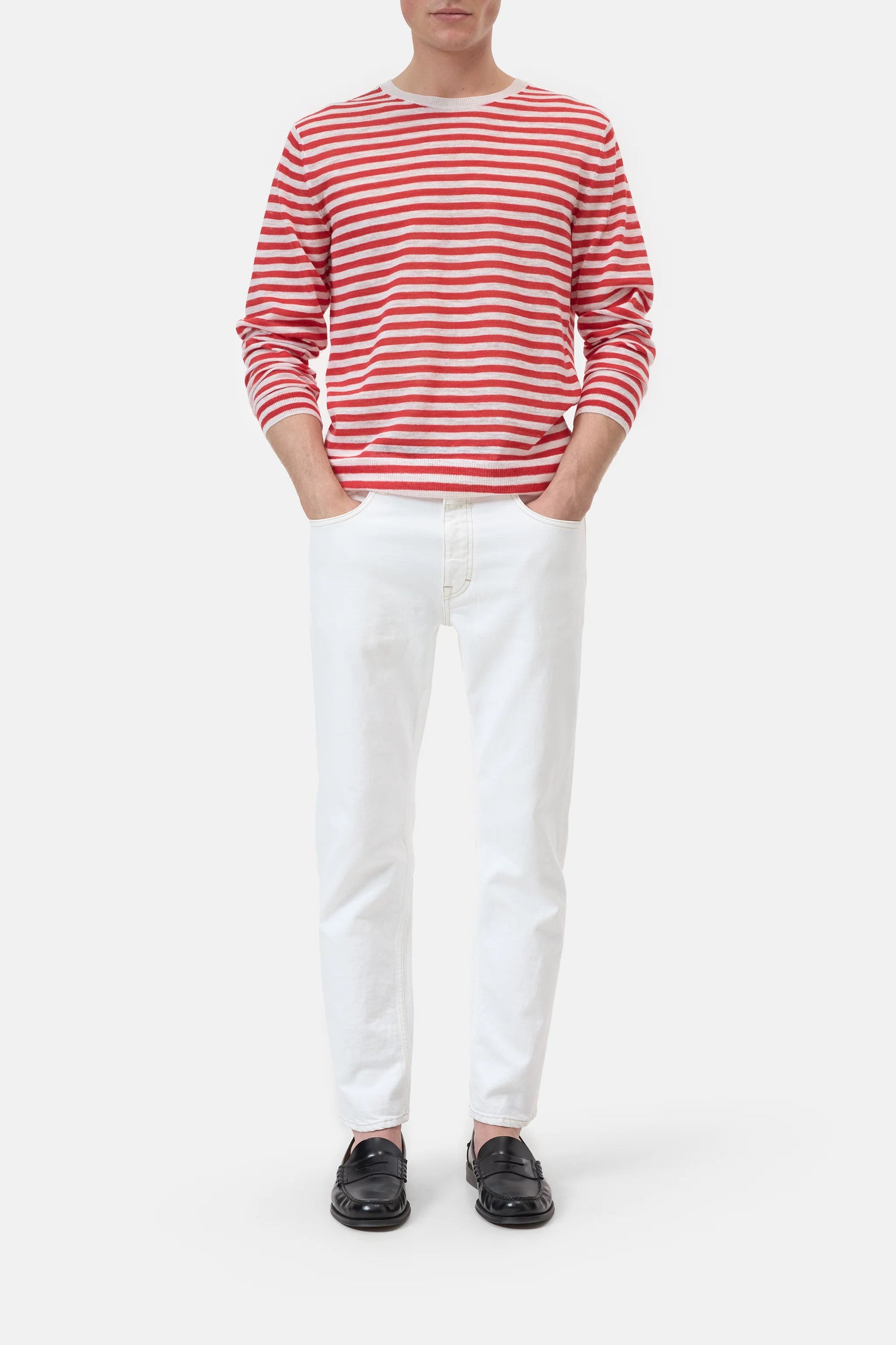 Closed Sweater Man Striped Laser Red