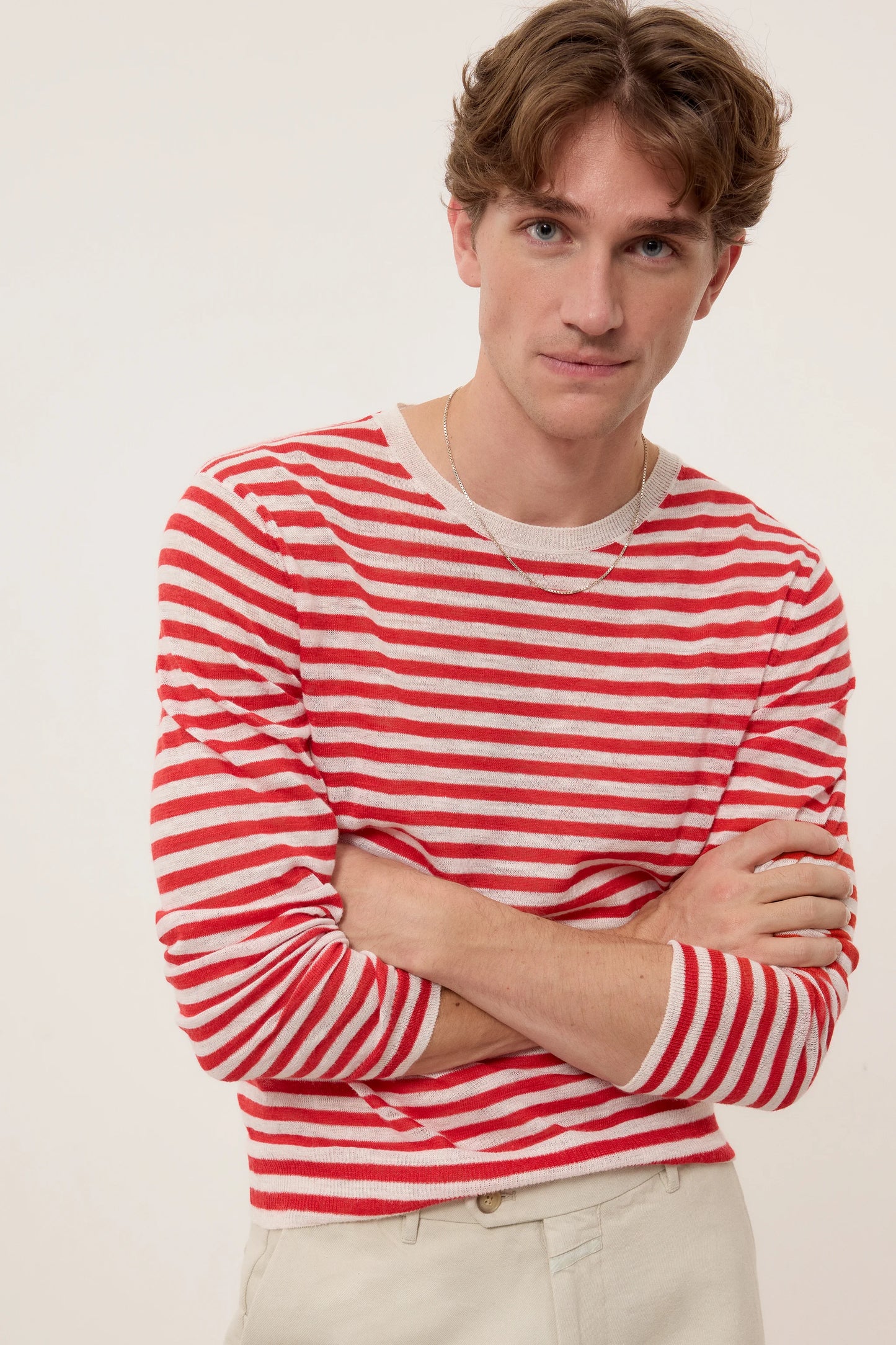 Closed Sweater Man Striped Laser Red