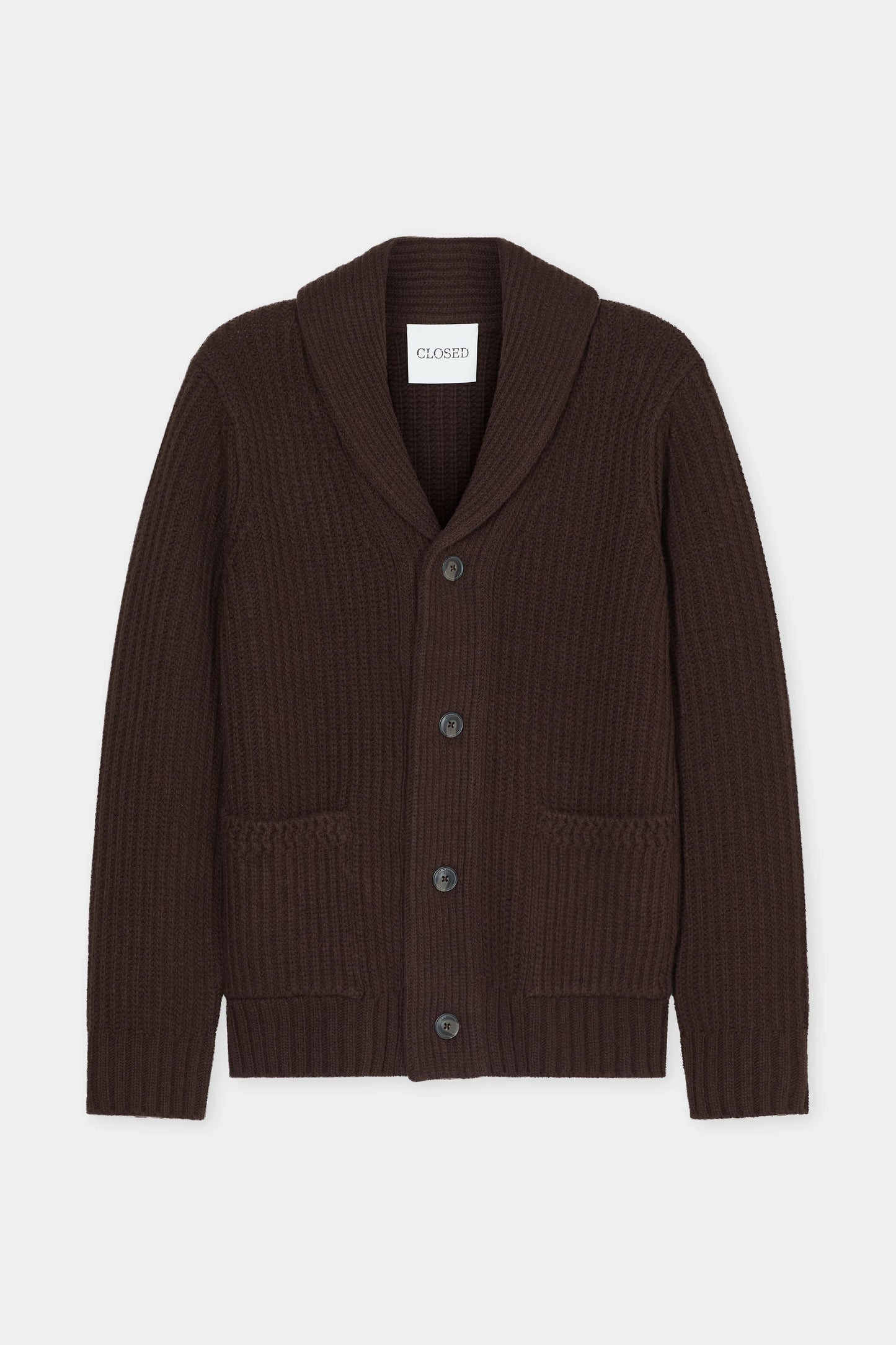Closed Sweater Man Cardigan Scarf Collar Brown