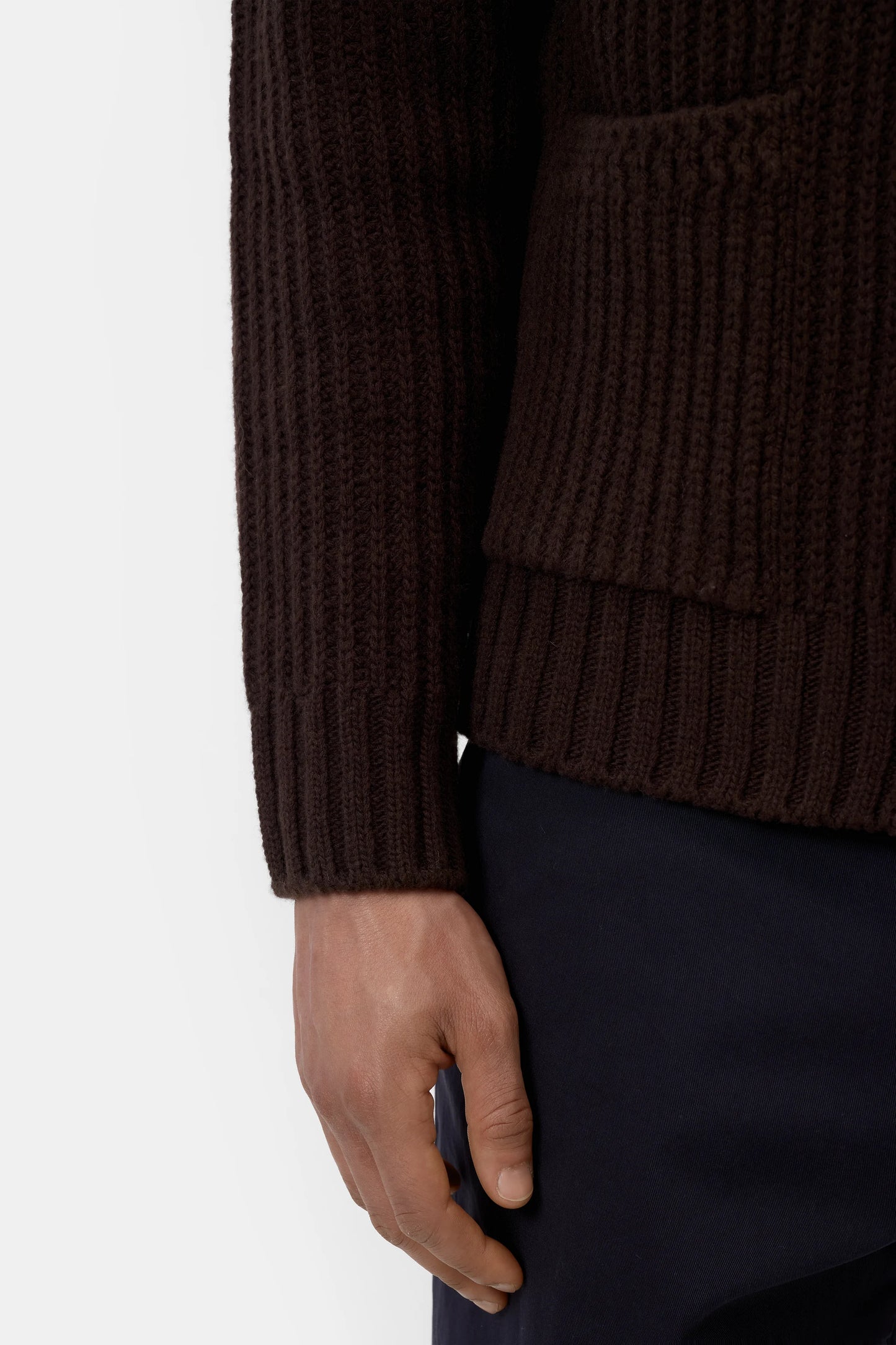 Closed Sweater Man Cardigan Scarf Collar Brown