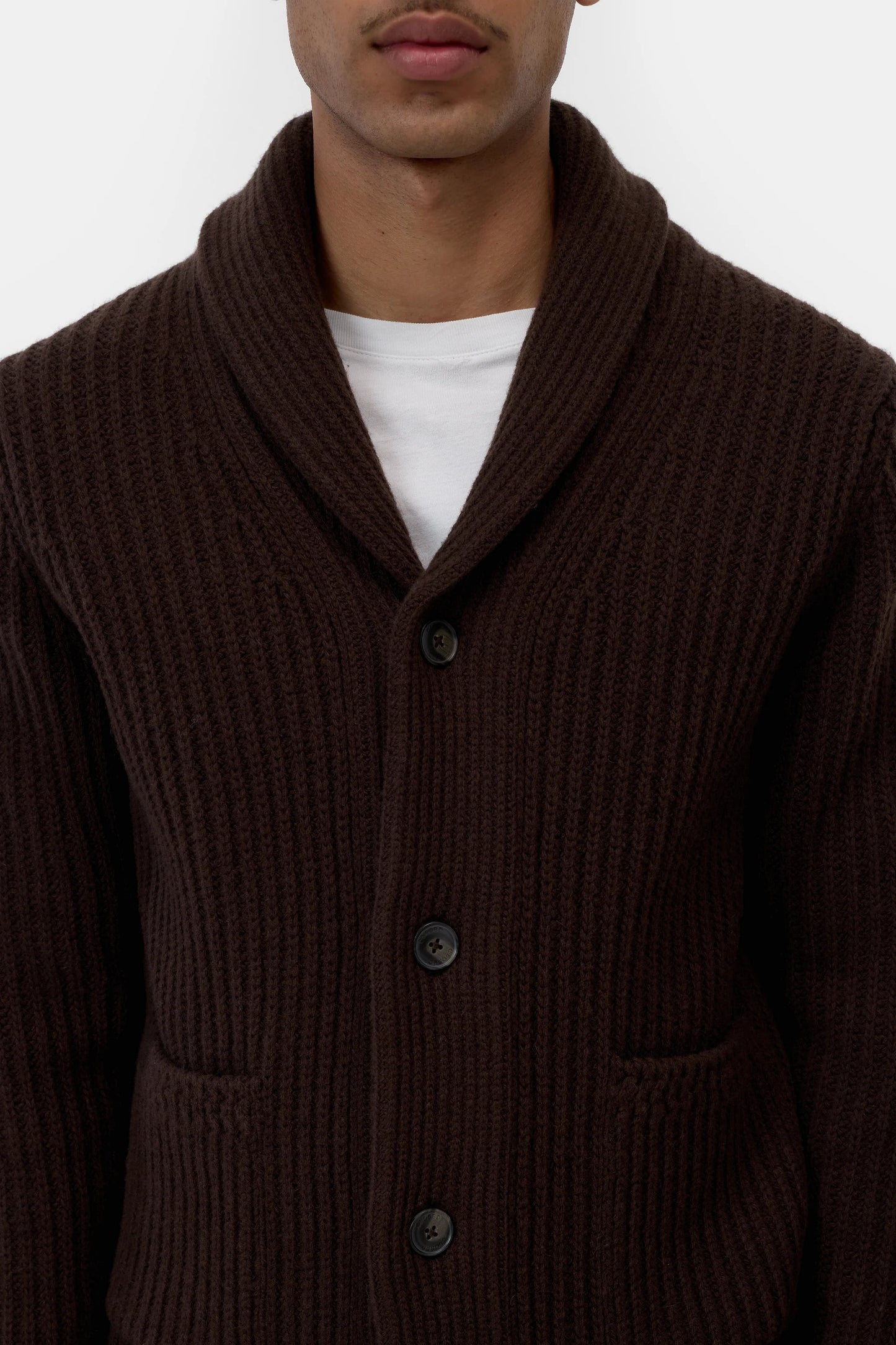 Closed Sweater Man Cardigan Scarf Collar Brown