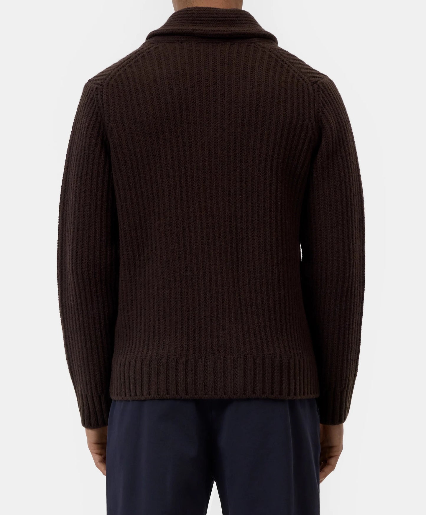 Closed Sweater Man Cardigan Scarf Collar Brown