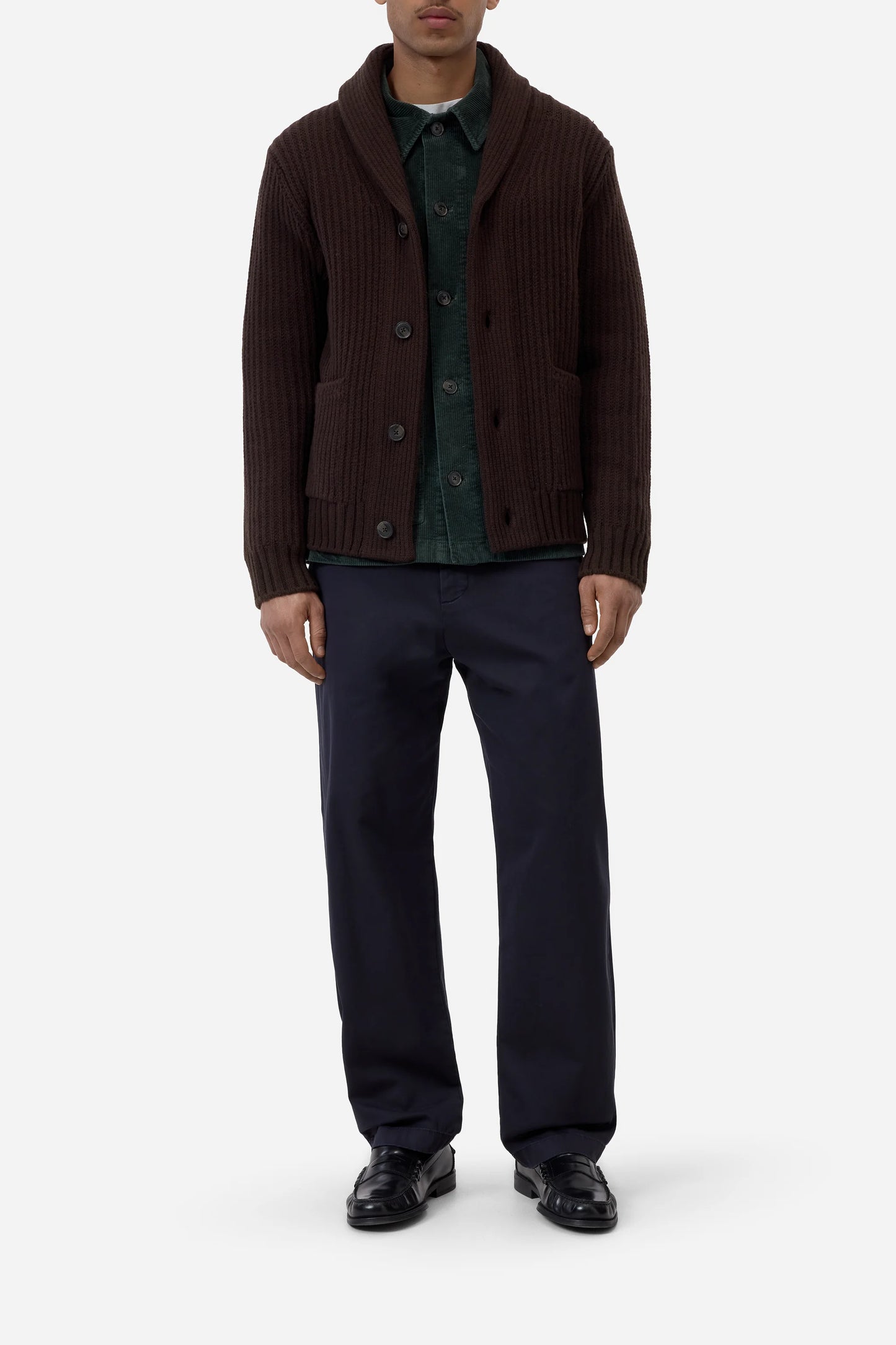 Closed Sweater Man Cardigan Scarf Collar Brown