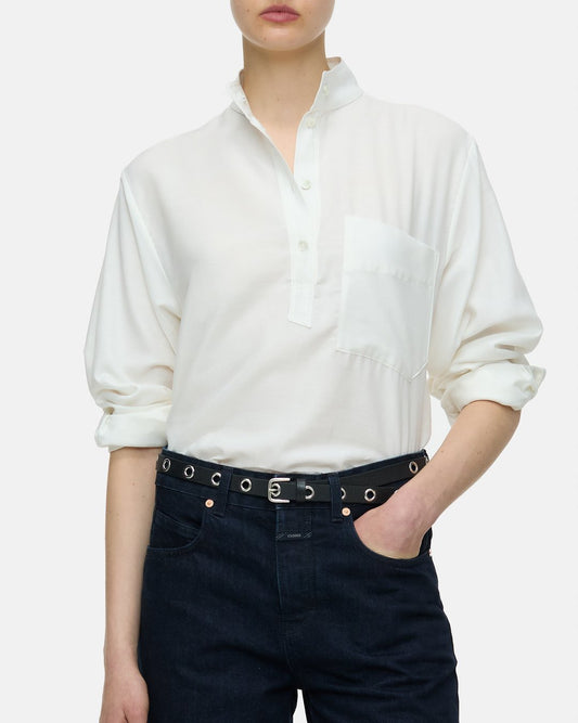 Closed Shirt Woman Blouse Stand Up Collar Ivory