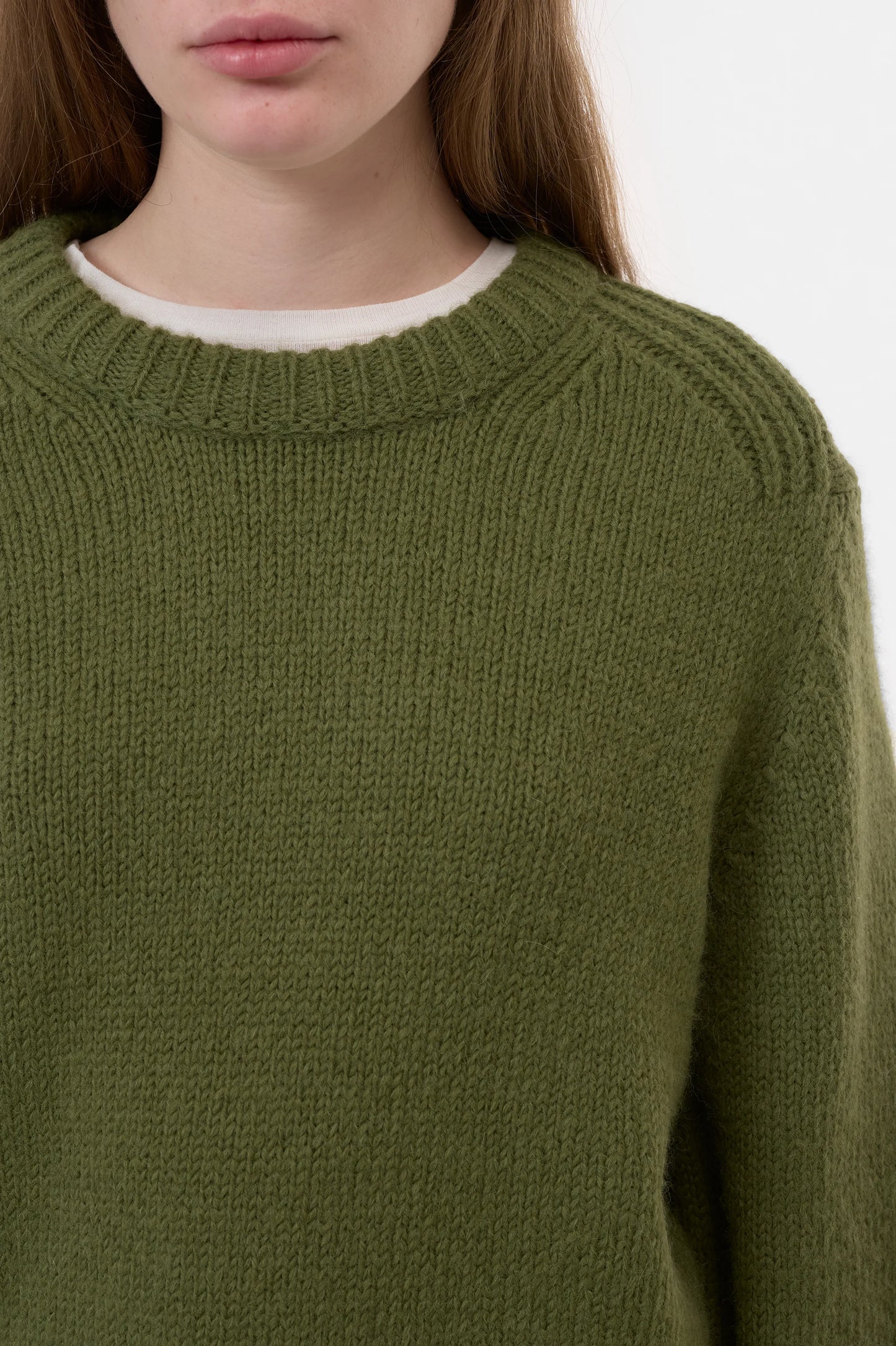 Closed Sweater Woman Crew Neck Long Sleeve II Army Green